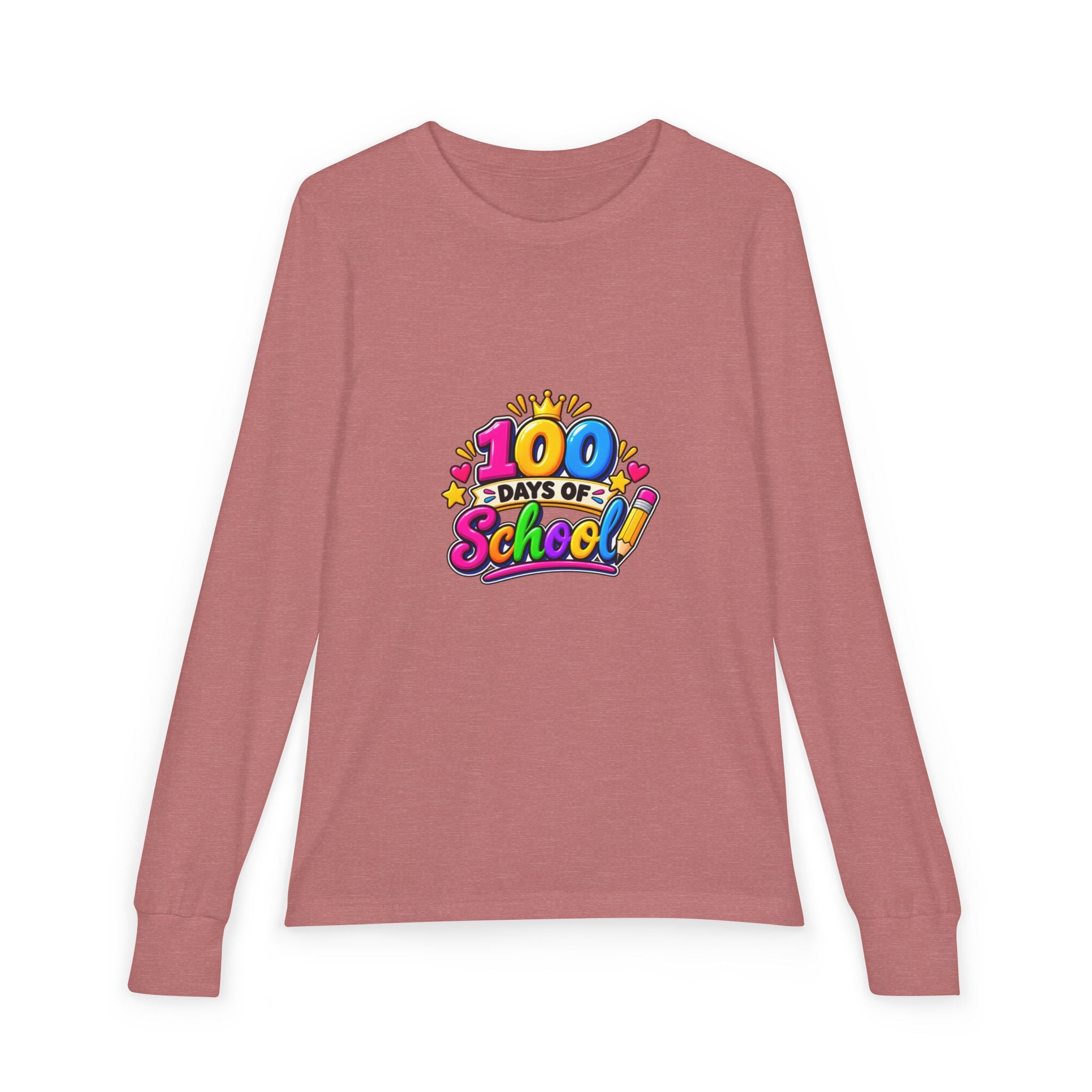 100 Days of School Youth Long Sleeve Tee — Colorful Celebration Shirt for Kids