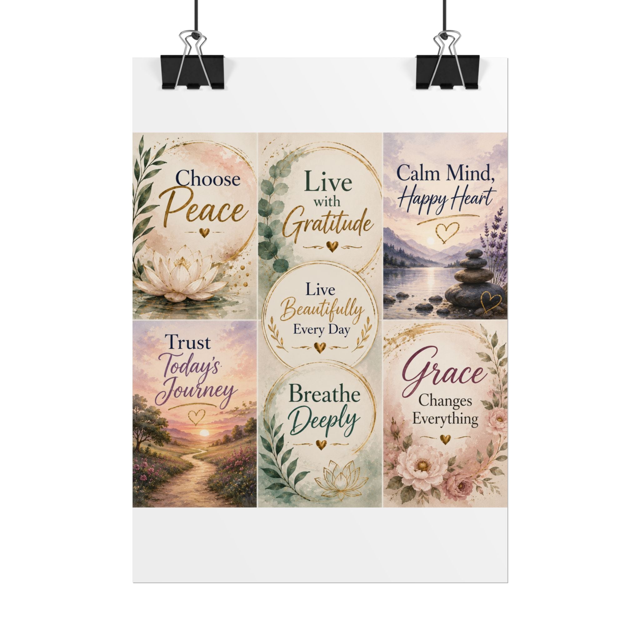 Rolled Poster - Inspirational Wall Art Set: "Choose Peace / Live with Gratitude / Calm Mind, Happy Heart / Trust Today's Journey / [...]
