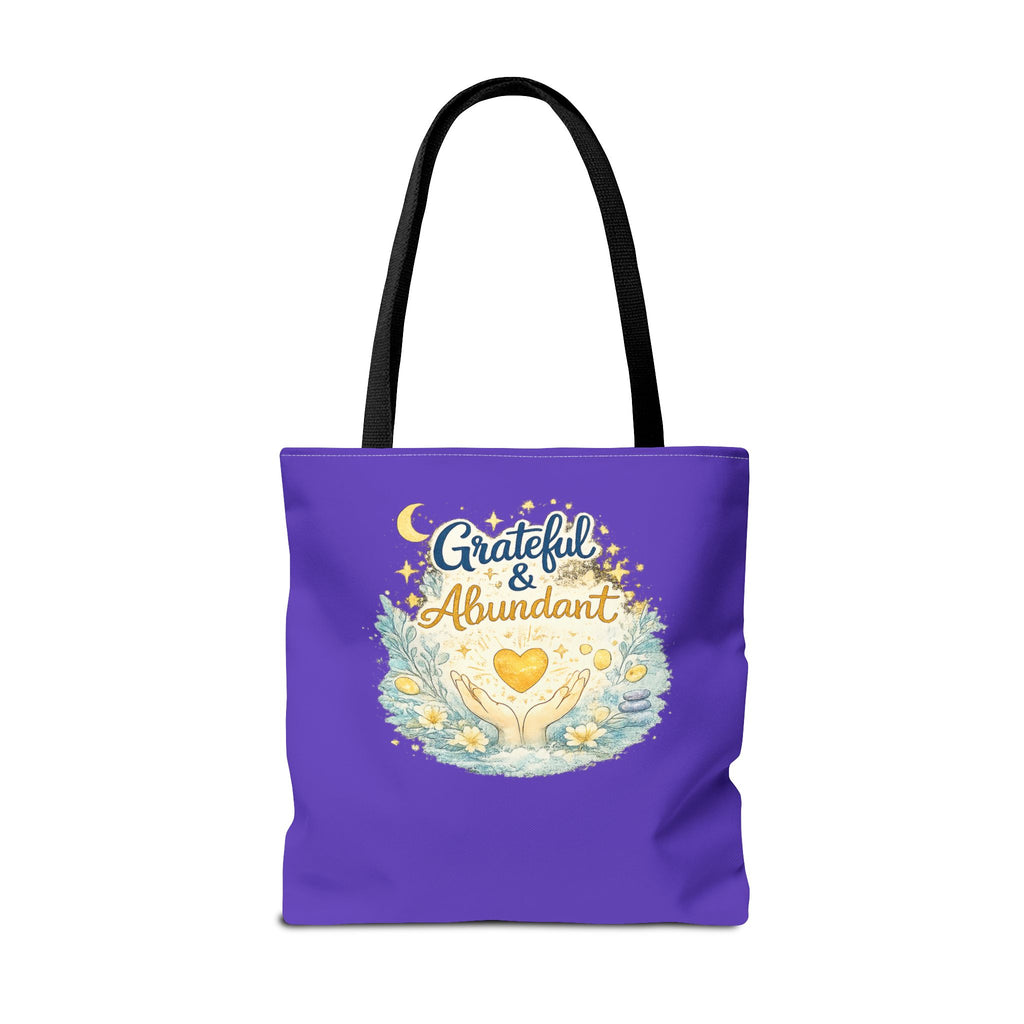 Grateful & Abundant Purple Tote Bag — Inspirational Everyday Shopper