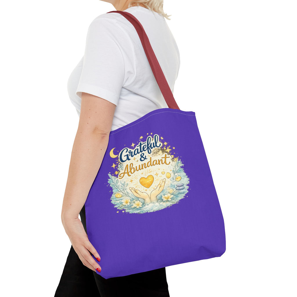 Grateful & Abundant Purple Tote Bag — Inspirational Everyday Shopper