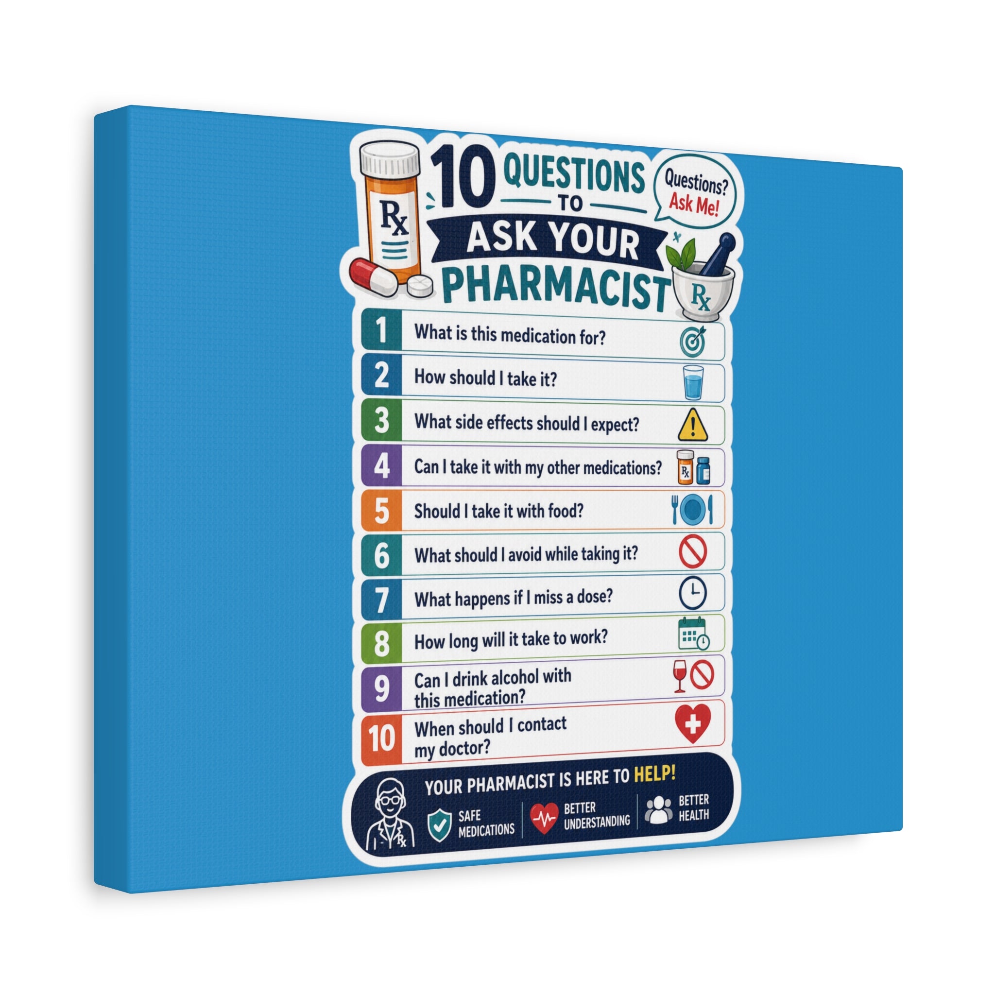 Pharmacist Questions Canvas Print — "10 Questions to Ask Your Pharmacist"