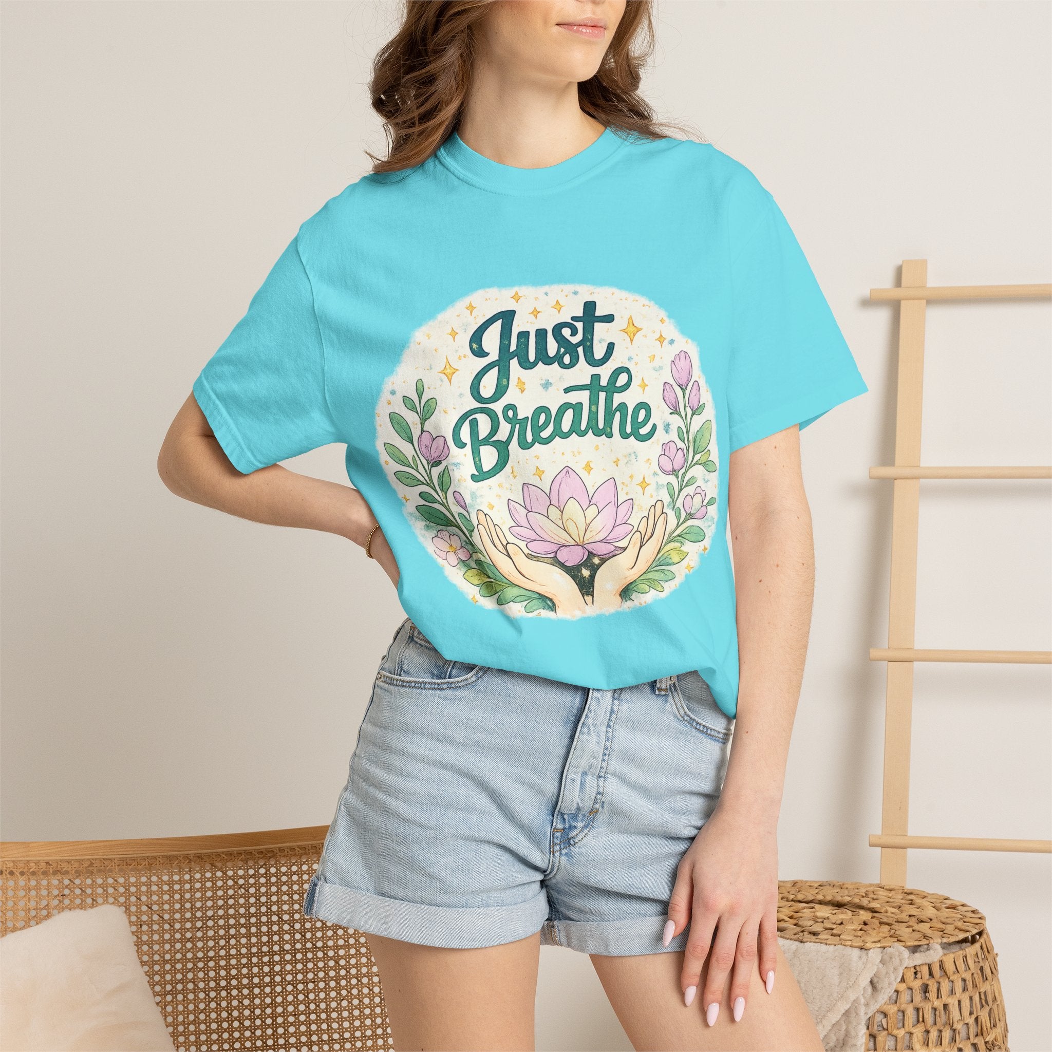 Just Breathe T-Shirt — Floral Lotus Mindfulness Tee