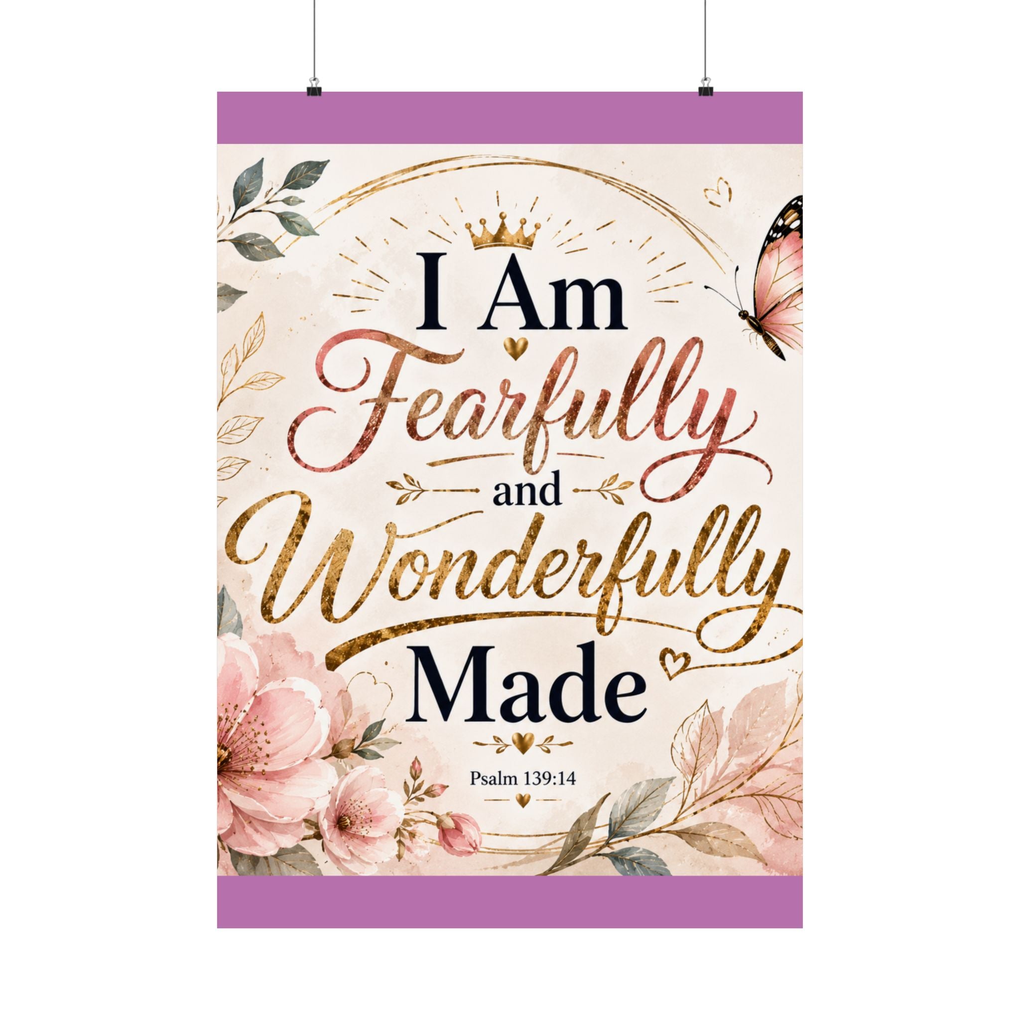 Fearfully & Wonderfully Made Vertical Poster — Inspirational Christian Wall Art (Psalm 139:14)