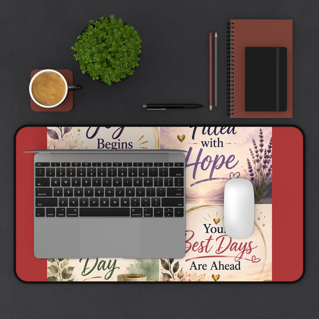Inspirational Desk Mat — Joy Begins Within, Filled with Hope, Thankful Every Day, Your Best Days Are Ahead