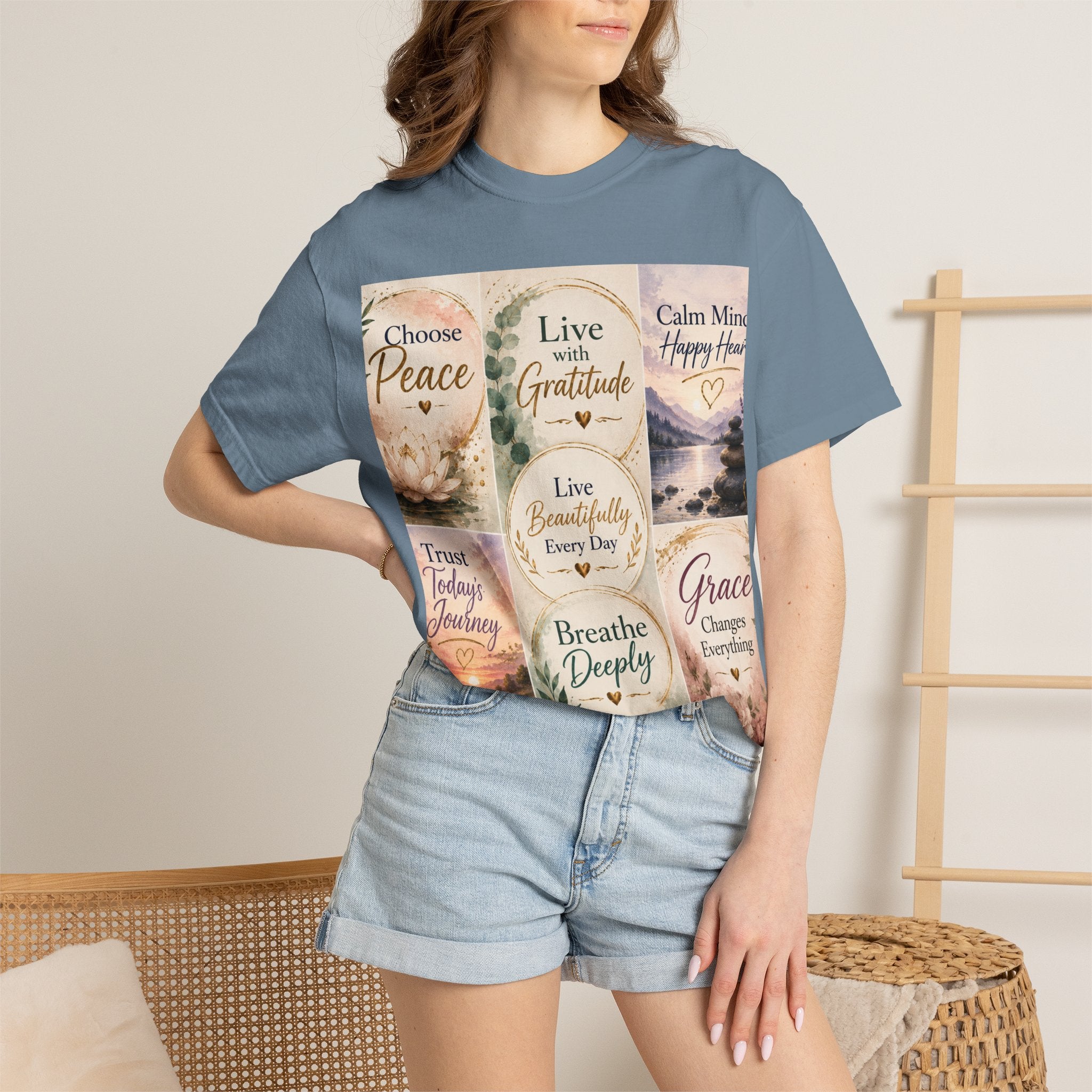 Inspirational Quote T-Shirt — Choose Peace, Live with Gratitude, Breathe Deeply