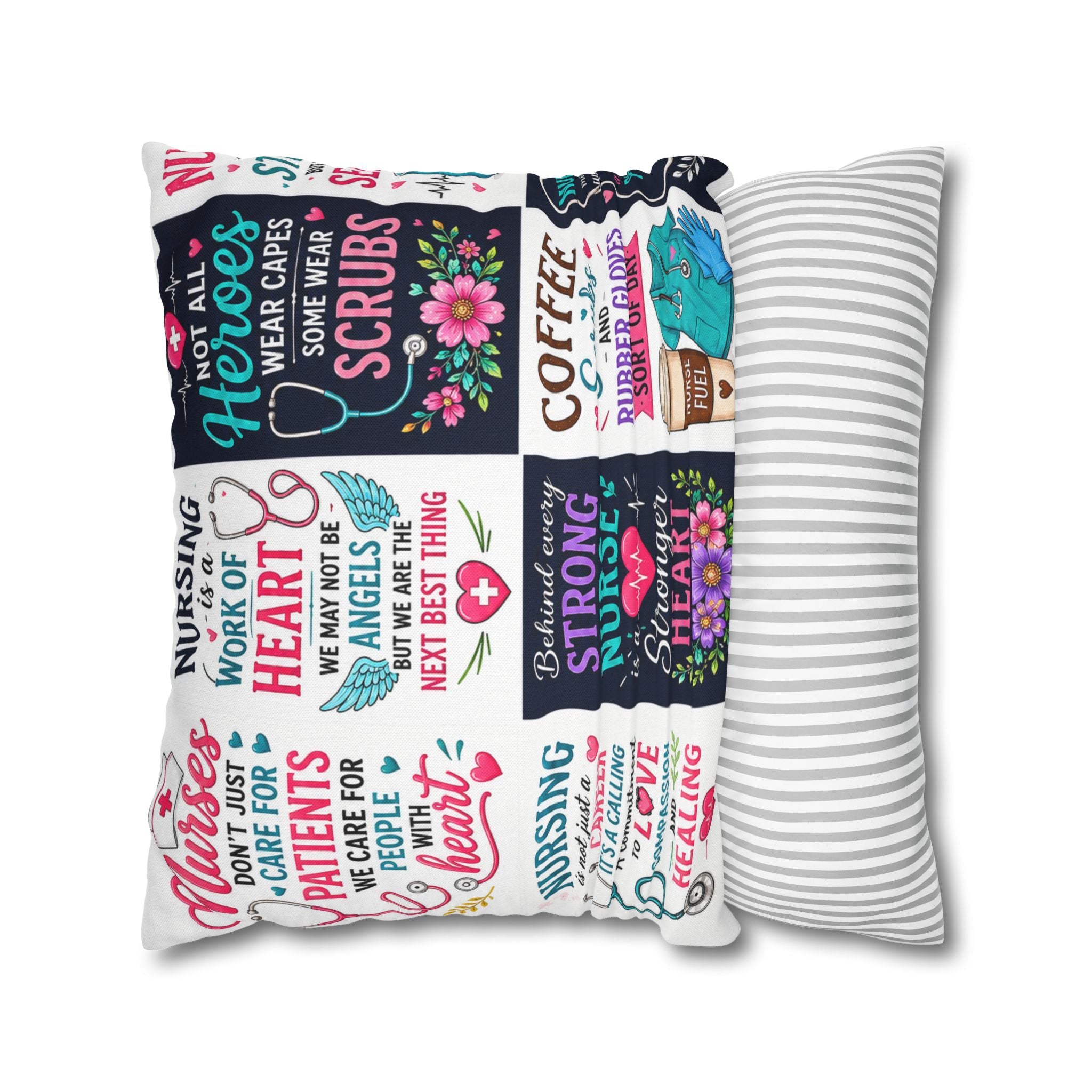 Nurse Quotes Patchwork Square Pillowcase — Inspirational Nursing Gifts
