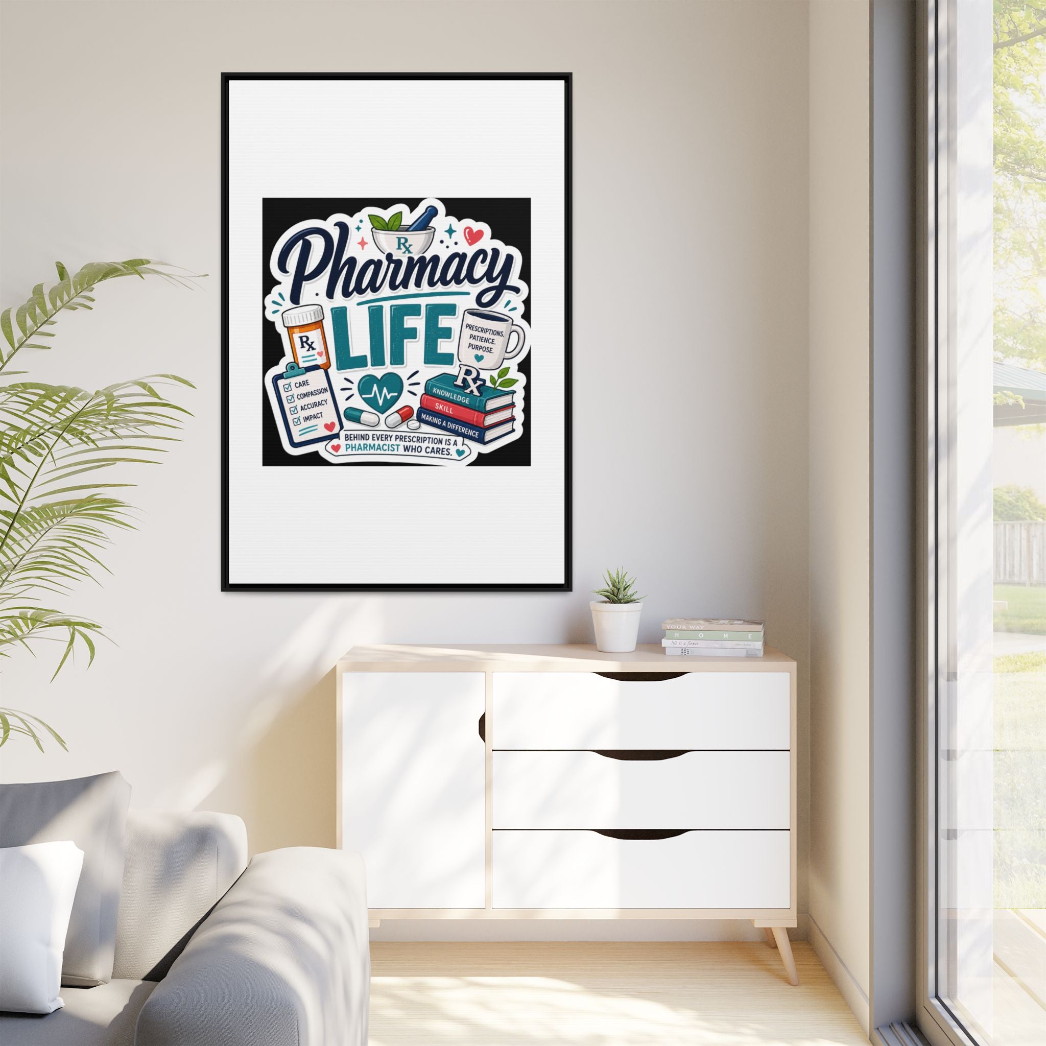 Pharmacy Life Framed Canvas Art — Colorful Pharmacist Wall Decor