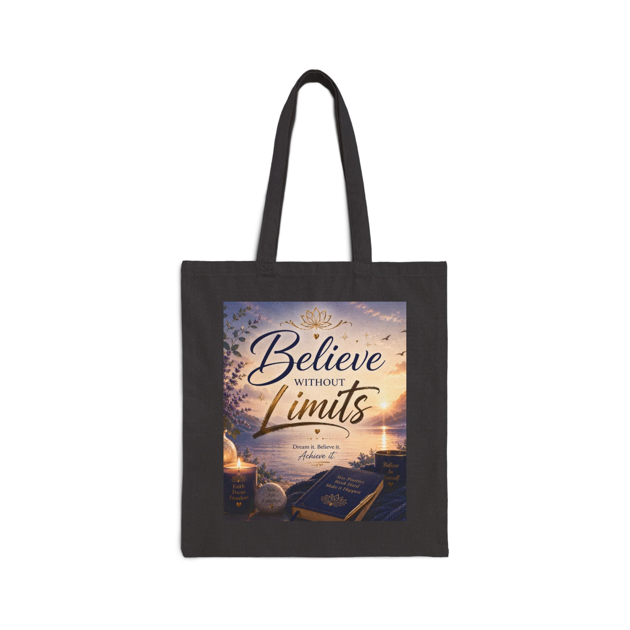 Believe Without Limits Canvas Tote — Inspirational Faith Quote Book Tote