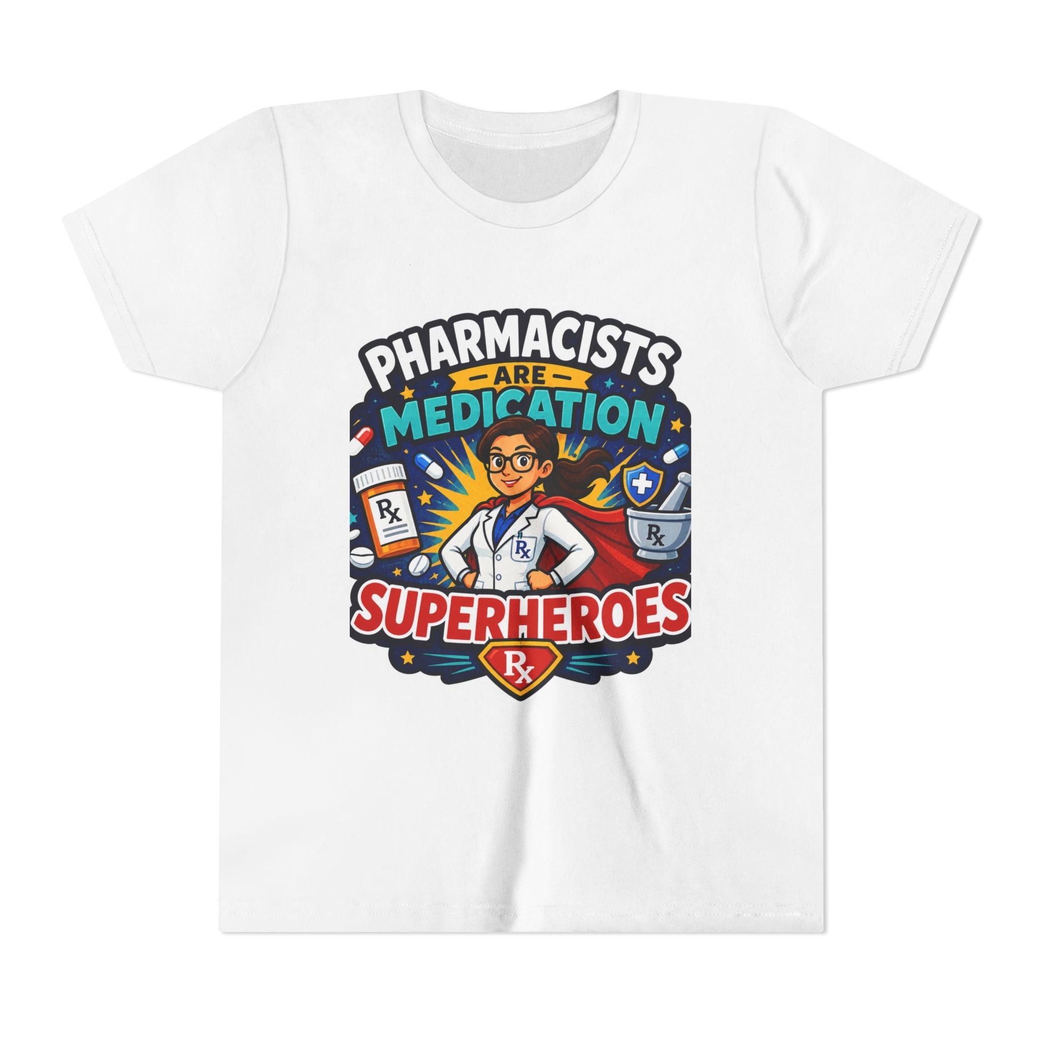 Youth Tee — "Pharmacists Are Medication Superheroes" Cartoon Pharmacy Shirt