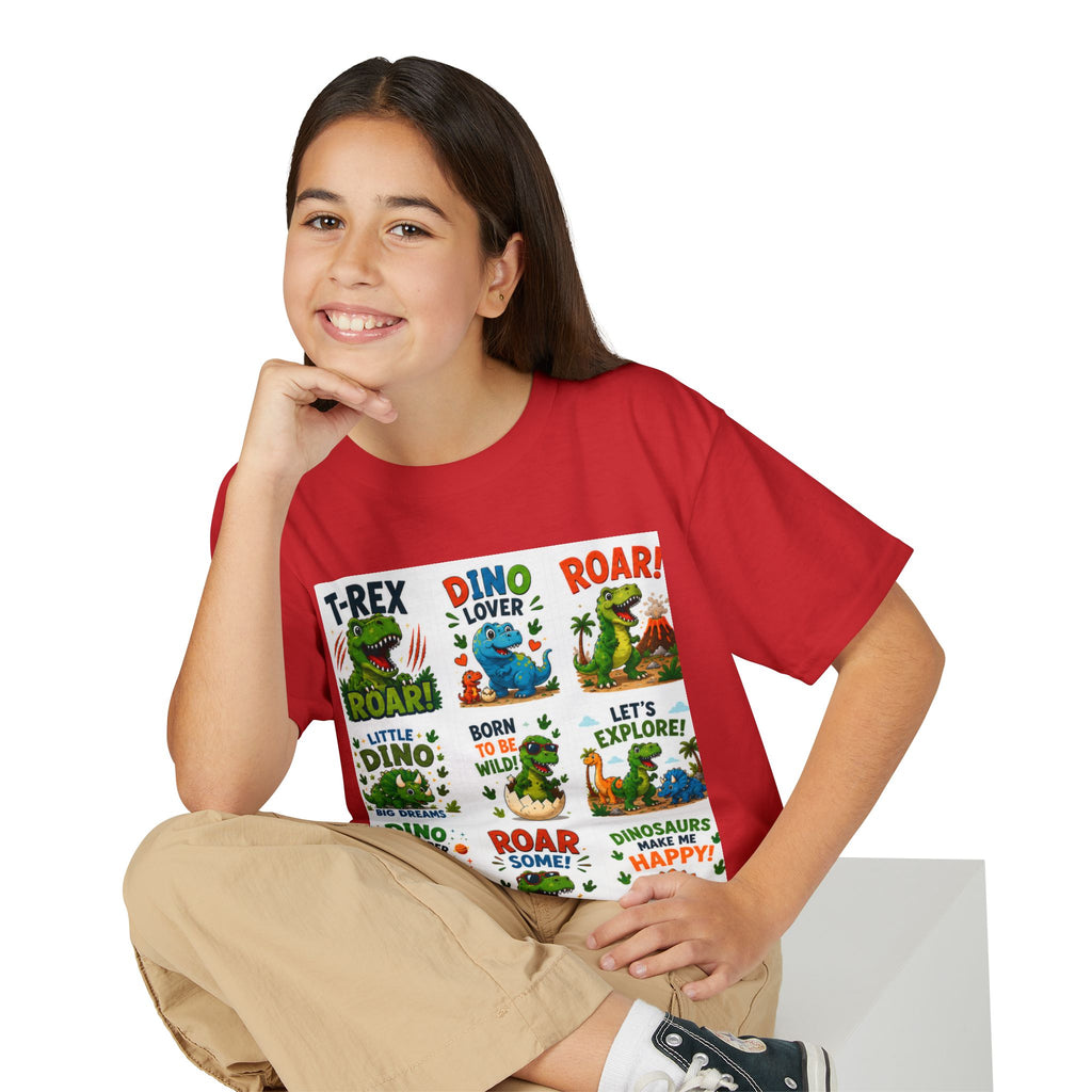 Kids Dinosaur T-Shirt — Cute Dino Quotes & Cartoon Grid Design