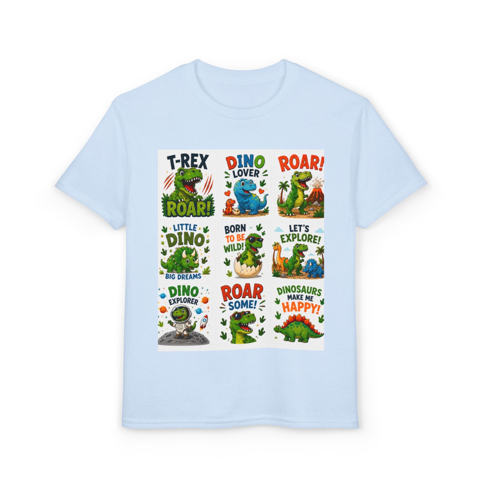 Kids Dinosaur T-Shirt — Cute Dino Quotes & Cartoon Grid Design