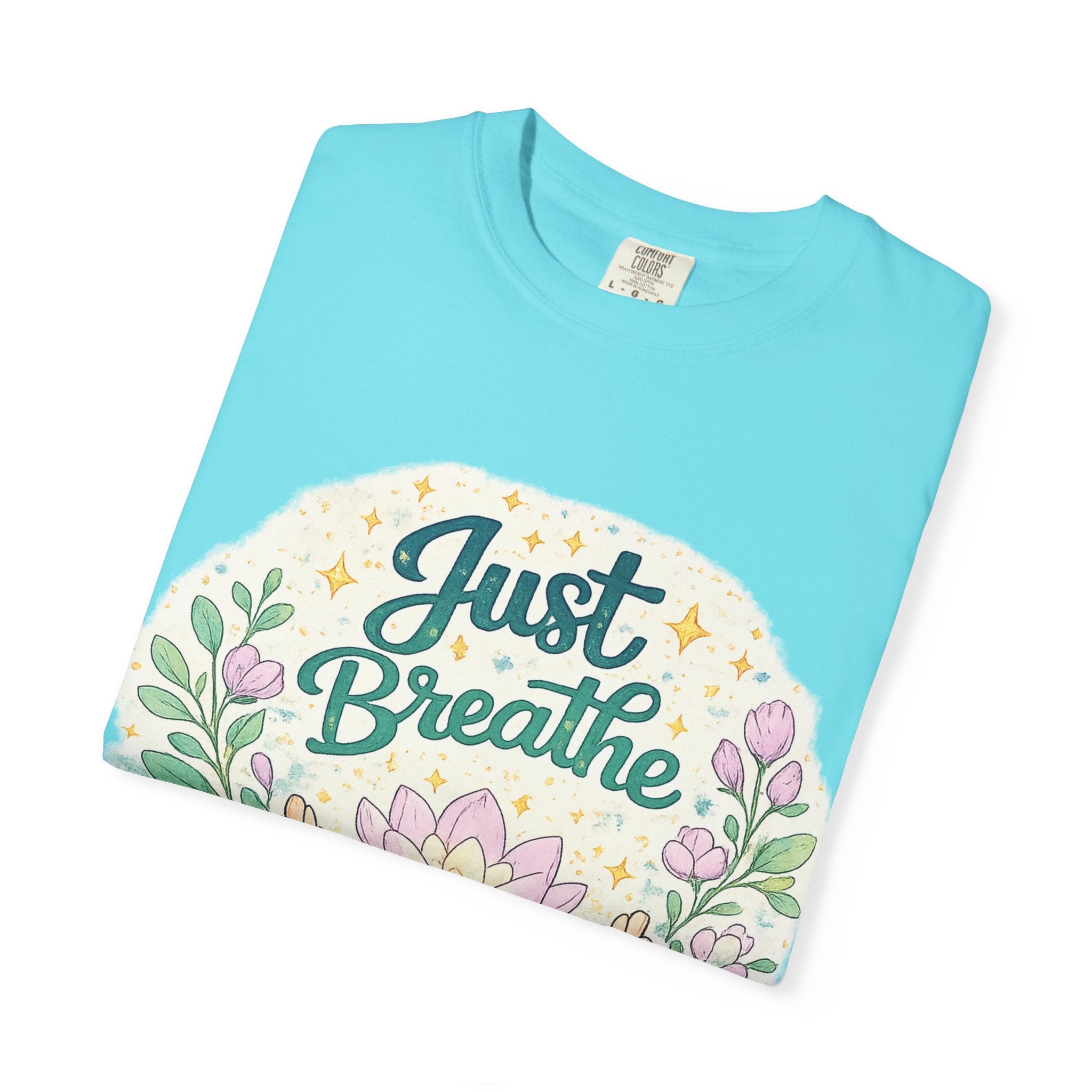 Just Breathe T-Shirt — Floral Lotus Mindfulness Tee