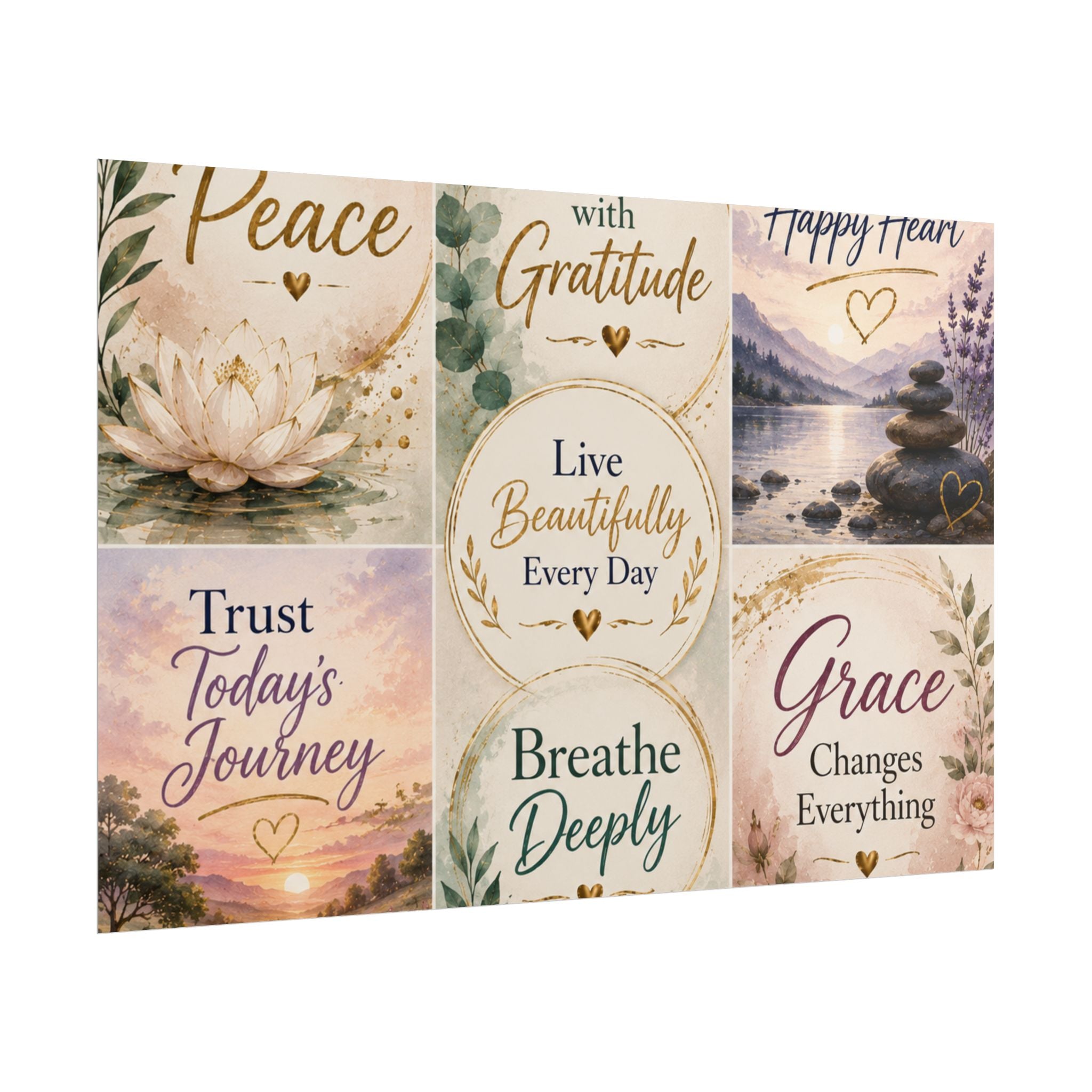 Rolled Poster - Inspirational Wall Art Set: "Choose Peace / Live with Gratitude / Calm Mind, Happy Heart / Trust Today's Journey / [...]