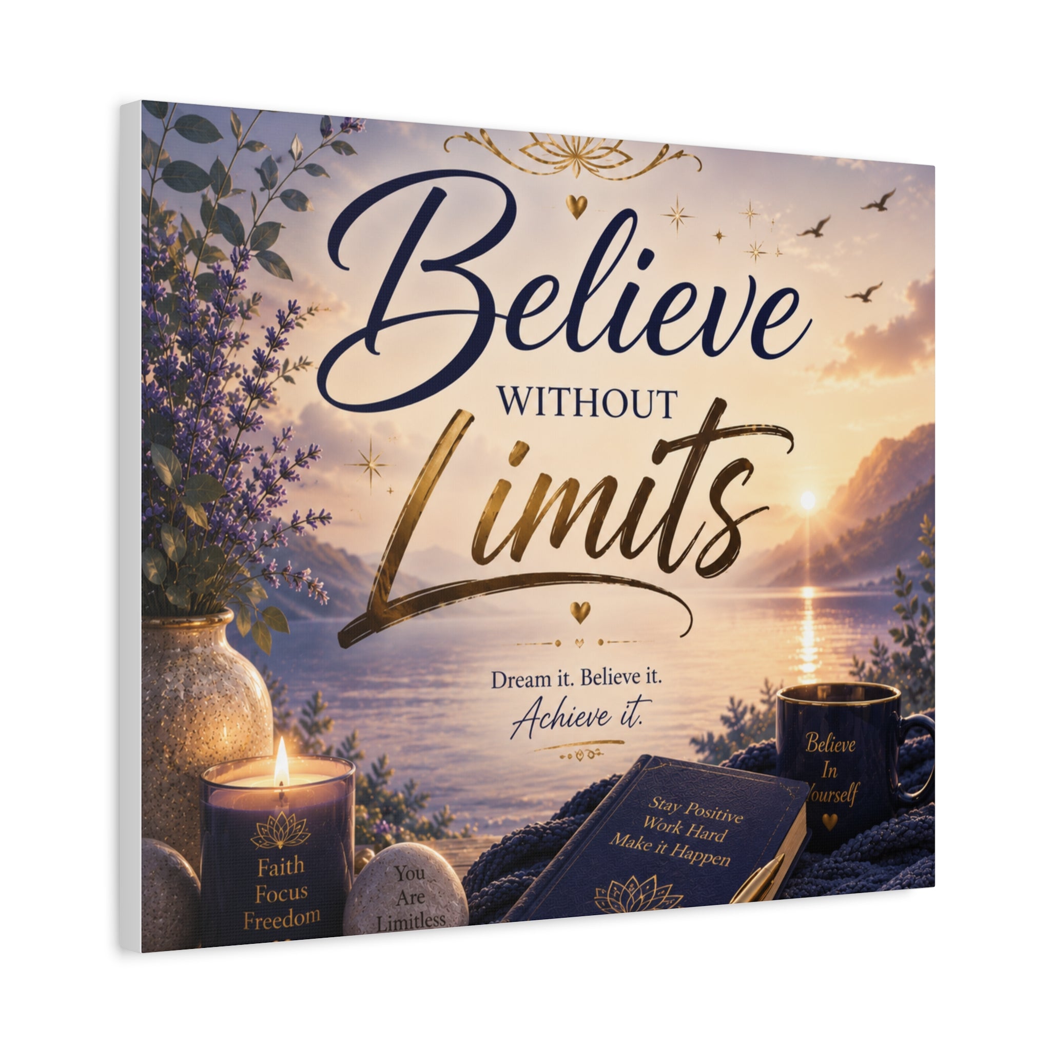 Believe Without Limits Canvas Wall Art – Inspirational Stretched Matte Print