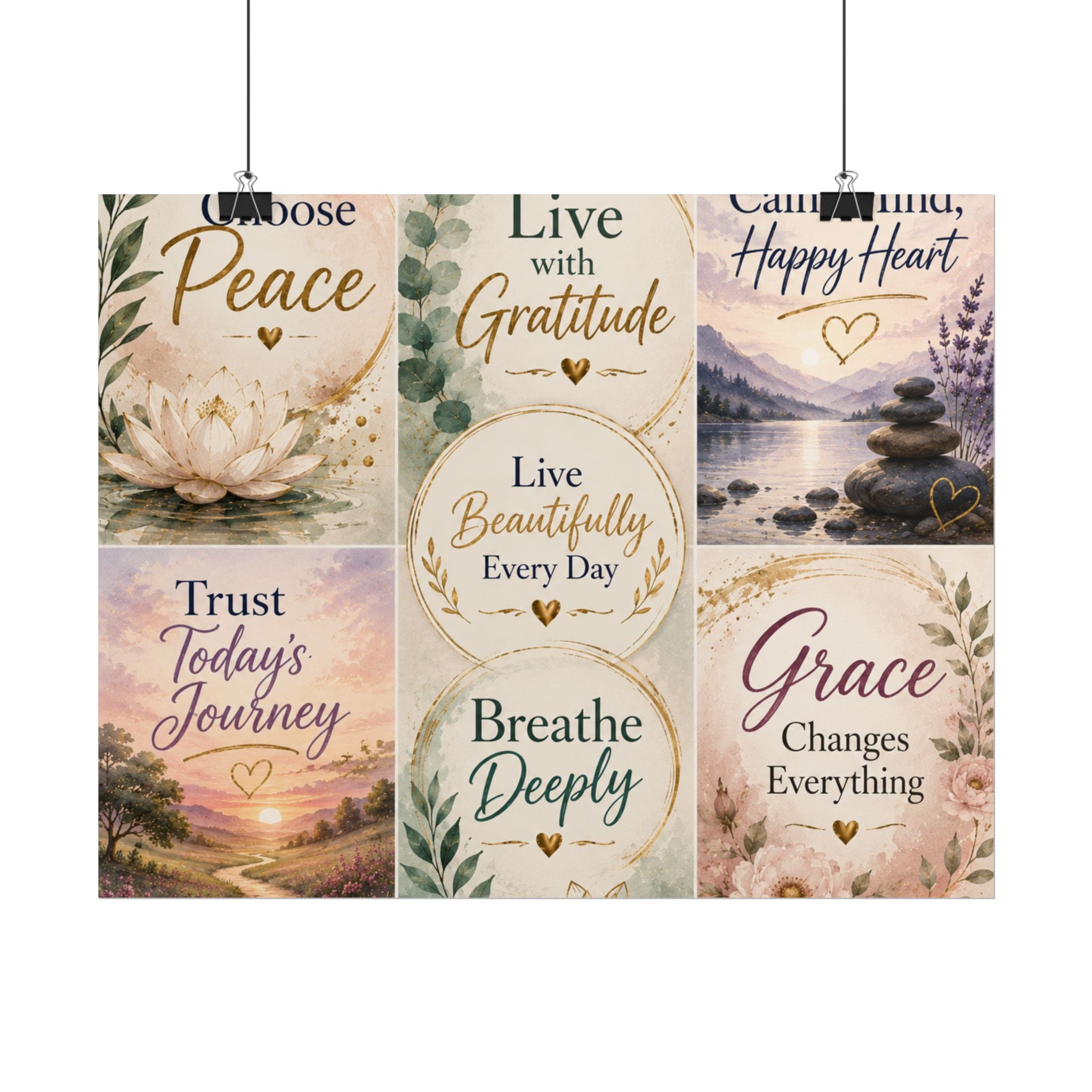 Rolled Poster - Inspirational Wall Art Set: "Choose Peace / Live with Gratitude / Calm Mind, Happy Heart / Trust Today's Journey / [...]