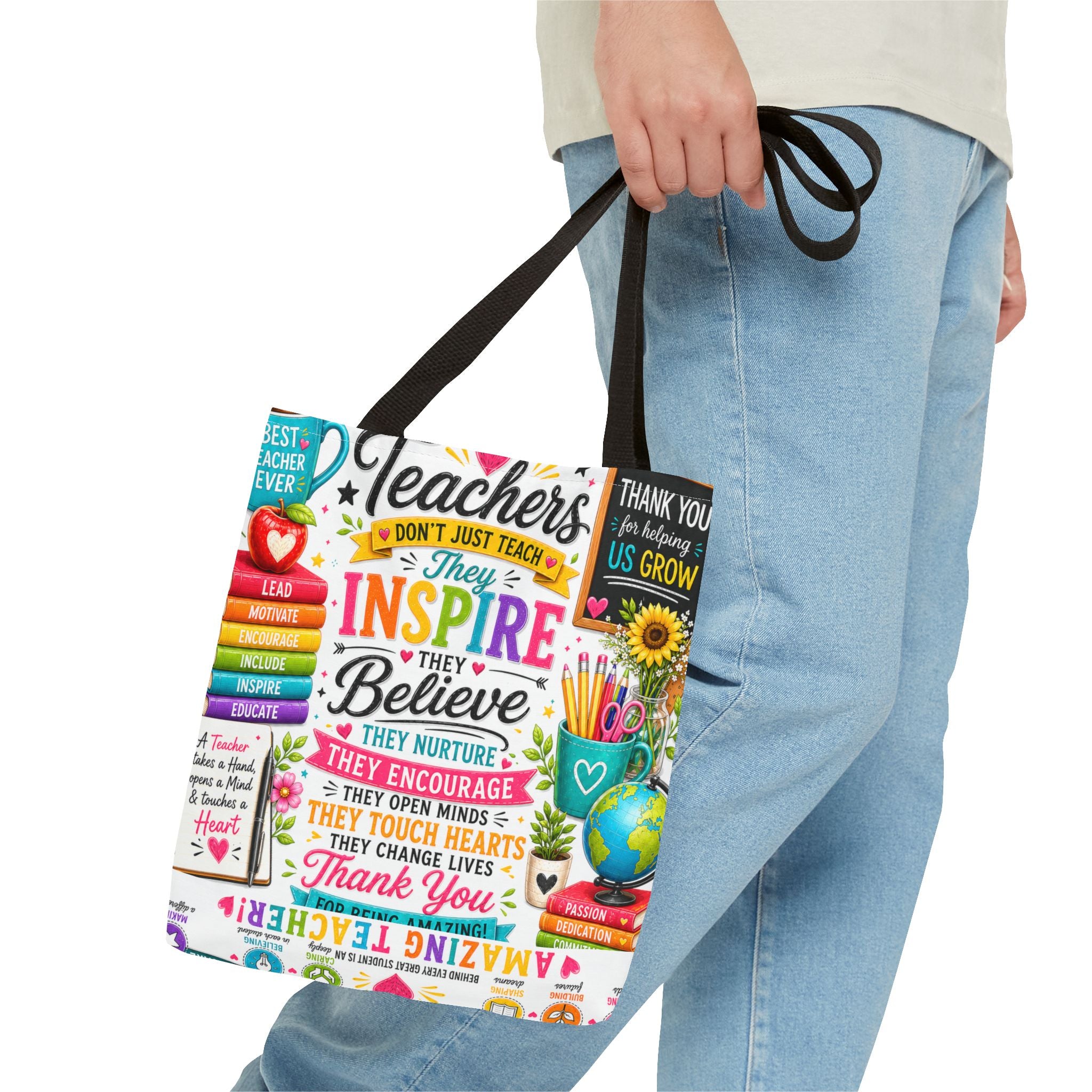 Teacher Appreciation Tote Bag — 'Teachers Inspire, They Believe' All-Over-Print Gift Tote