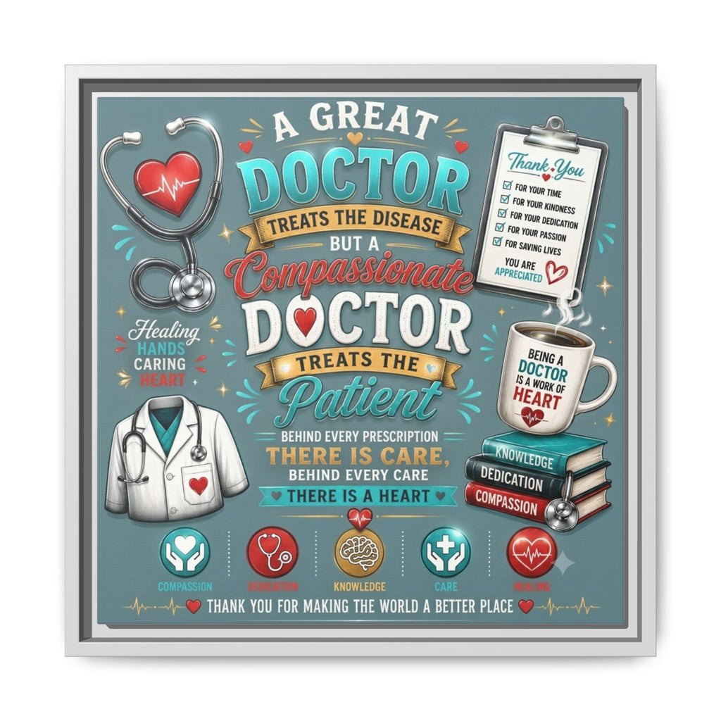 Framed Canvas Print — 'A Great Doctor Treats the Patient' Medical Tribute Wall Art