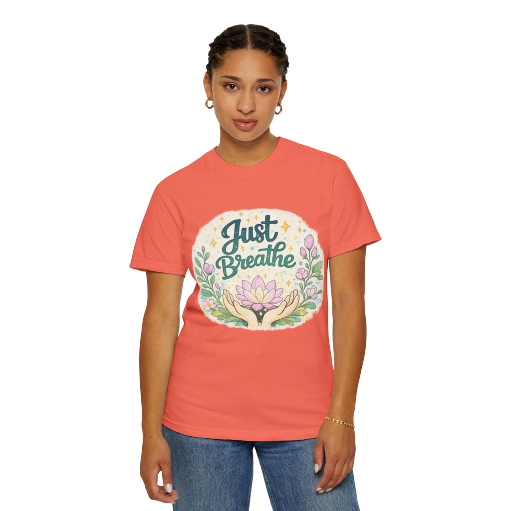 Just Breathe T-Shirt — Floral Lotus Mindfulness Tee