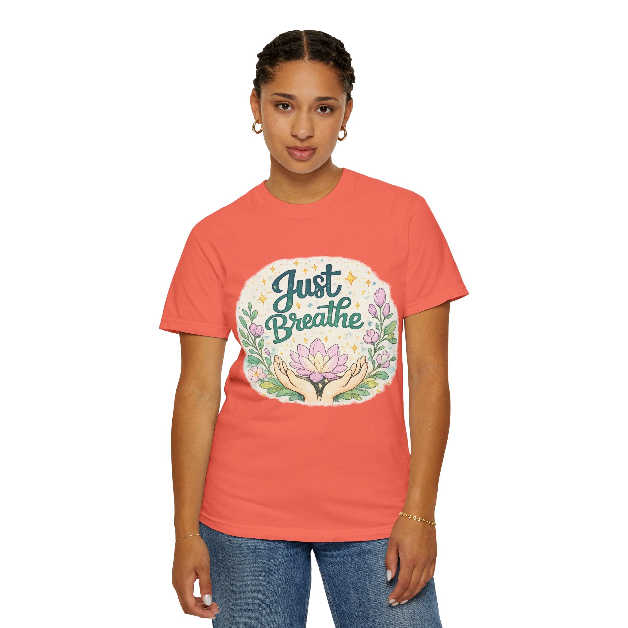 Just Breathe T-Shirt — Floral Lotus Mindfulness Tee
