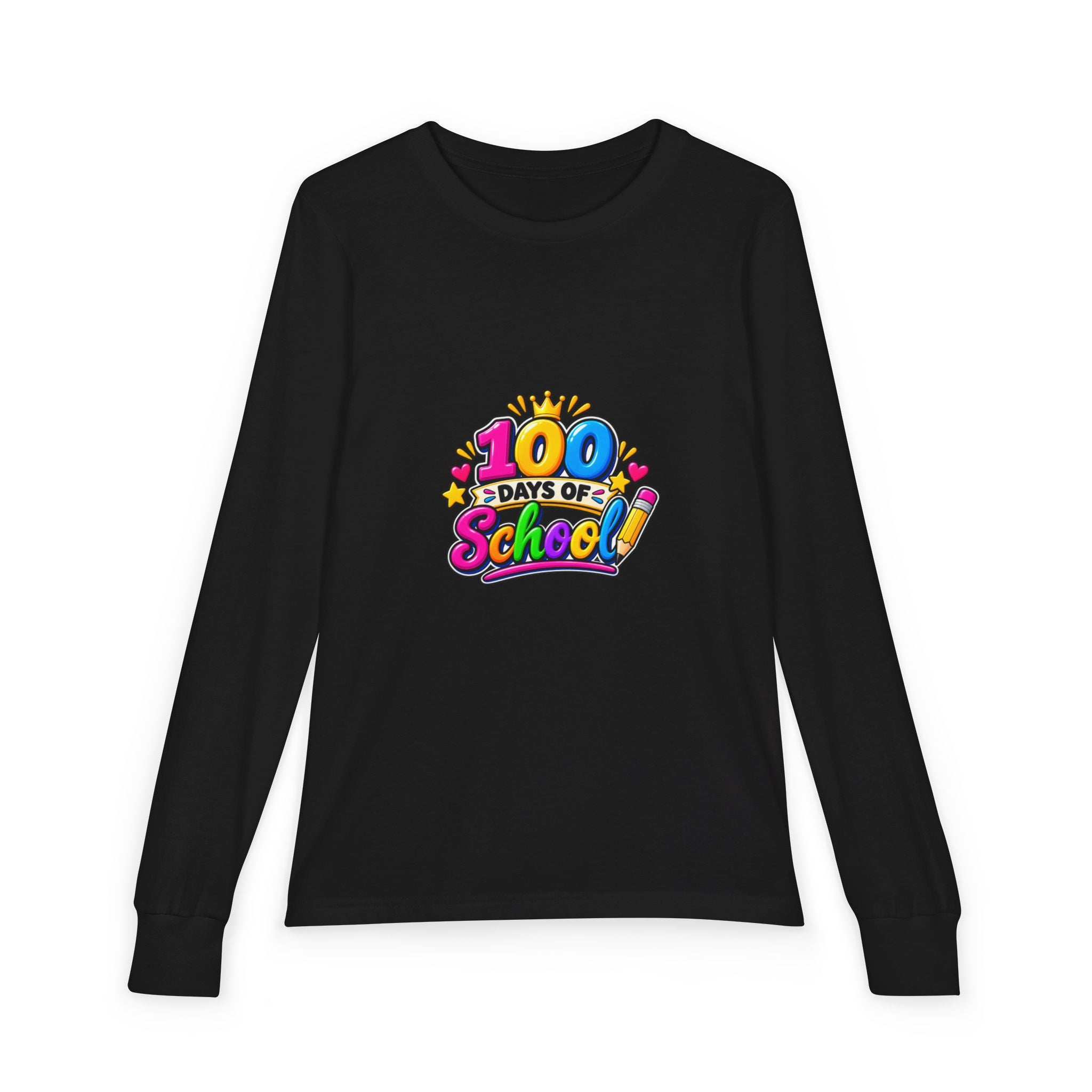 100 Days of School Youth Long Sleeve Tee — Colorful Celebration Shirt for Kids