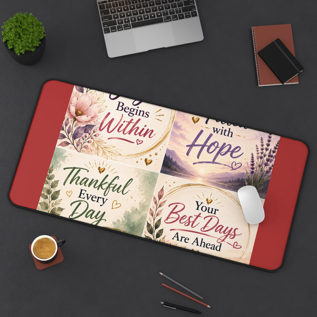Inspirational Desk Mat — Joy Begins Within, Filled with Hope, Thankful Every Day, Your Best Days Are Ahead