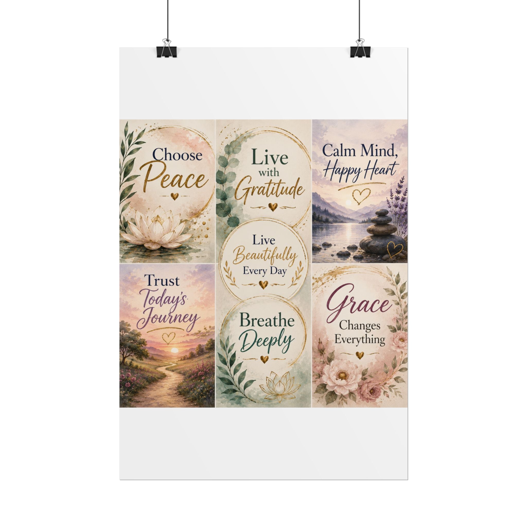 Rolled Poster - Inspirational Wall Art Set: "Choose Peace / Live with Gratitude / Calm Mind, Happy Heart / Trust Today's Journey / [...]