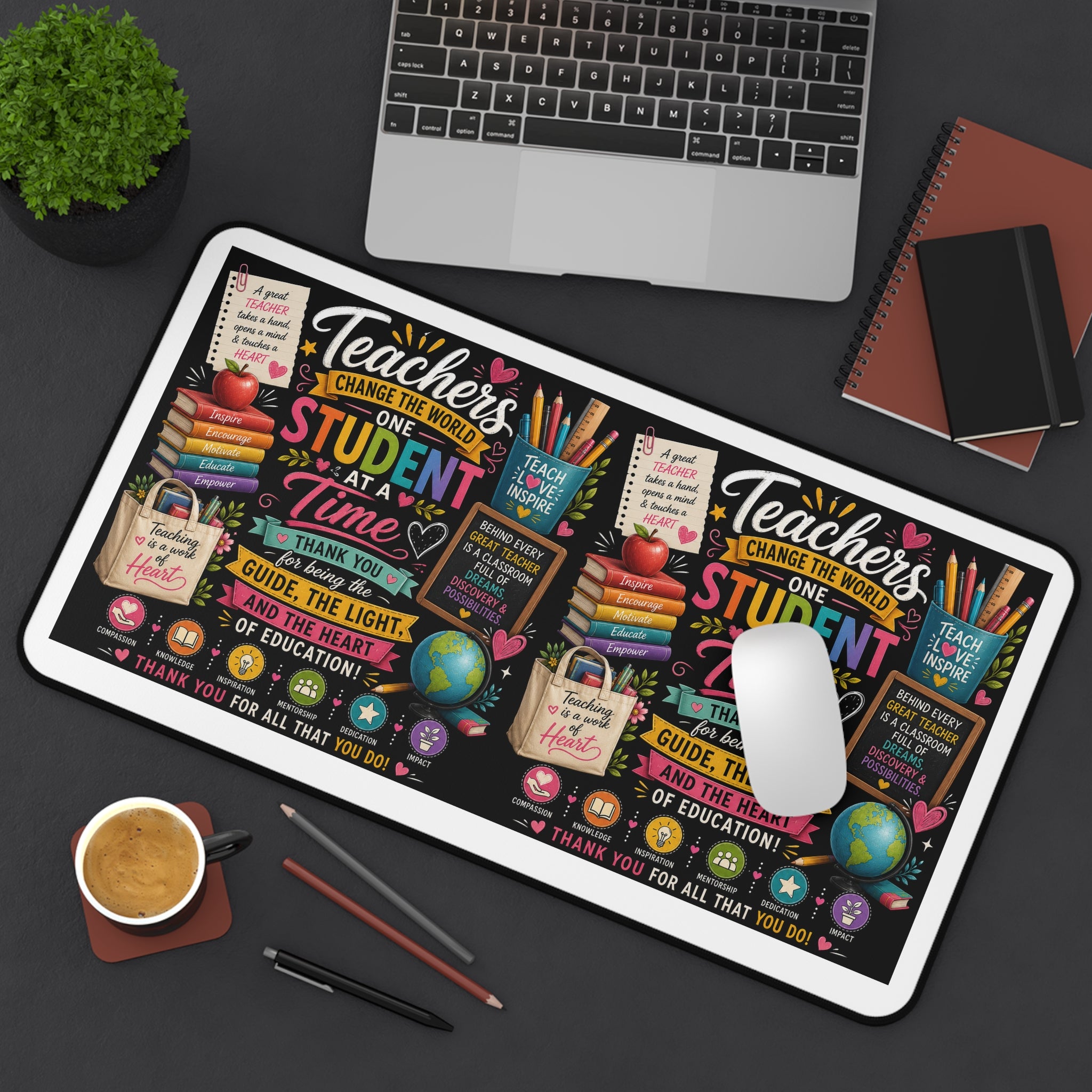 Teacher Appreciation Desk Mat — Colorful Chalkboard Thank You Design