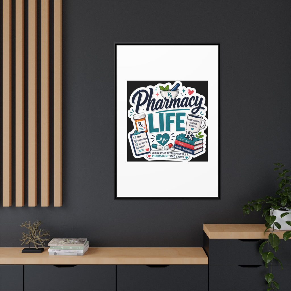 Pharmacy Life Framed Canvas Art — Colorful Pharmacist Wall Decor