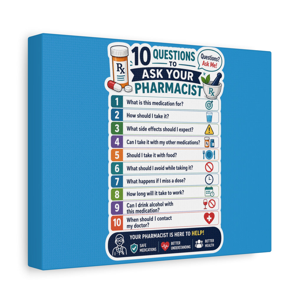 Pharmacist Questions Canvas Print — "10 Questions to Ask Your Pharmacist"