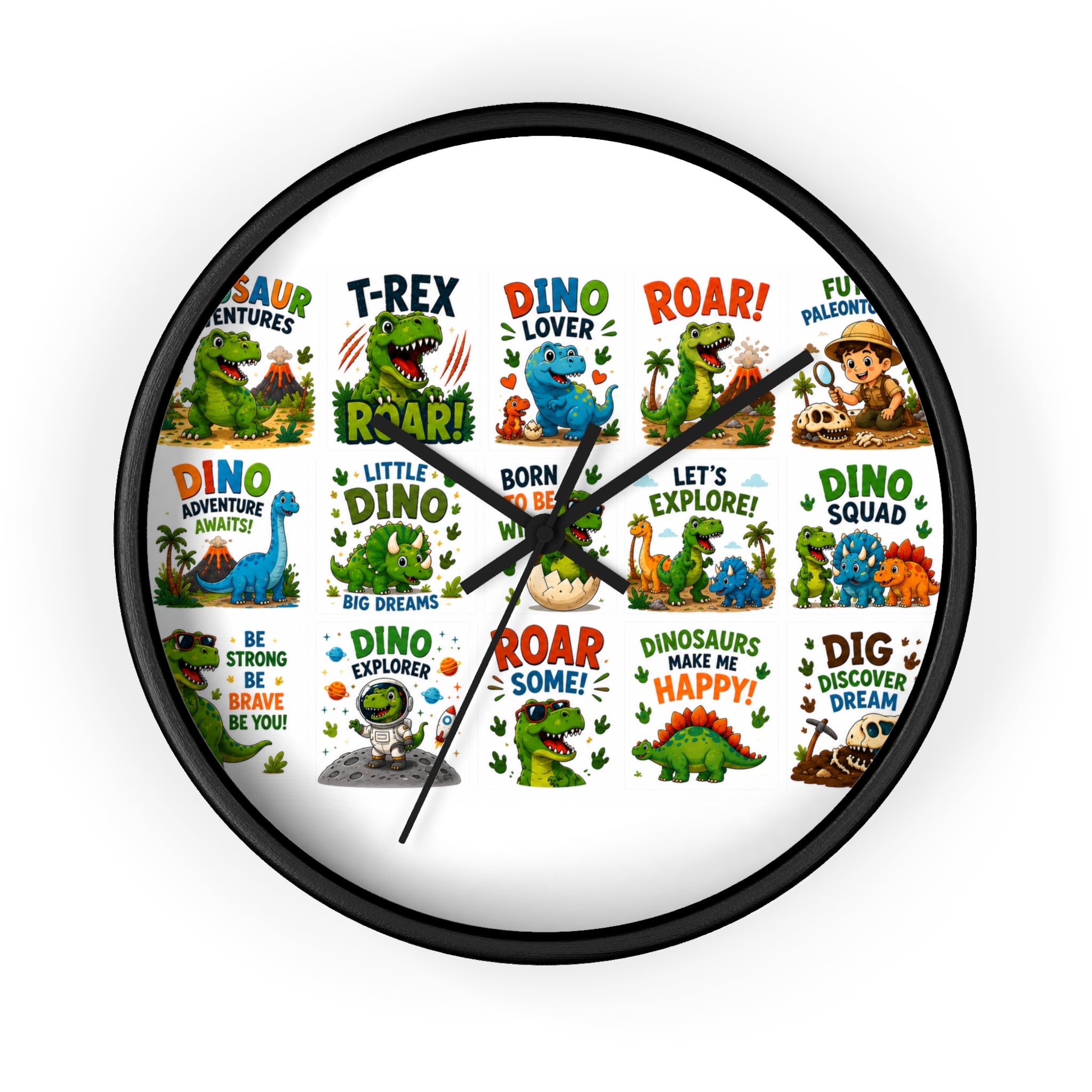 Dinosaur Kids Wall Clock — Colorful Roar & Dino Explorer Design