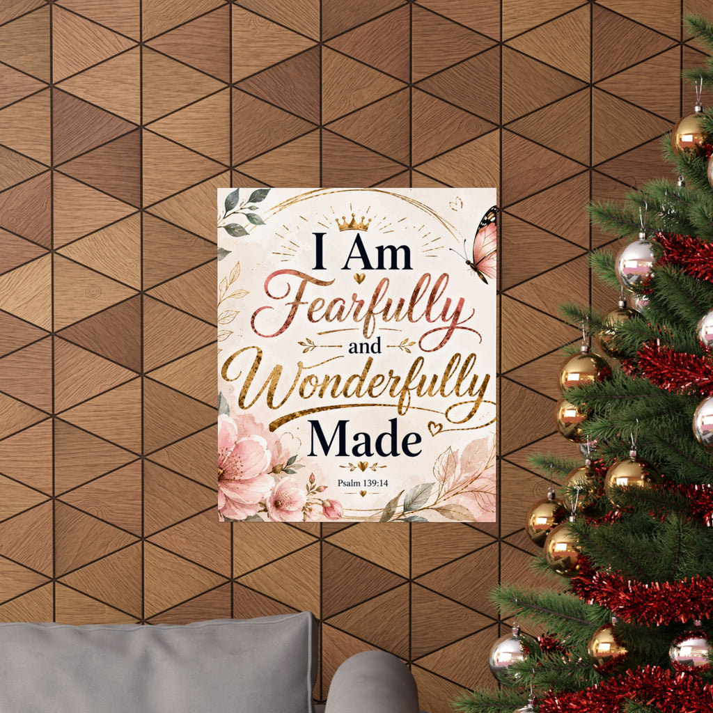 Fearfully & Wonderfully Made Vertical Poster — Inspirational Christian Wall Art (Psalm 139:14)