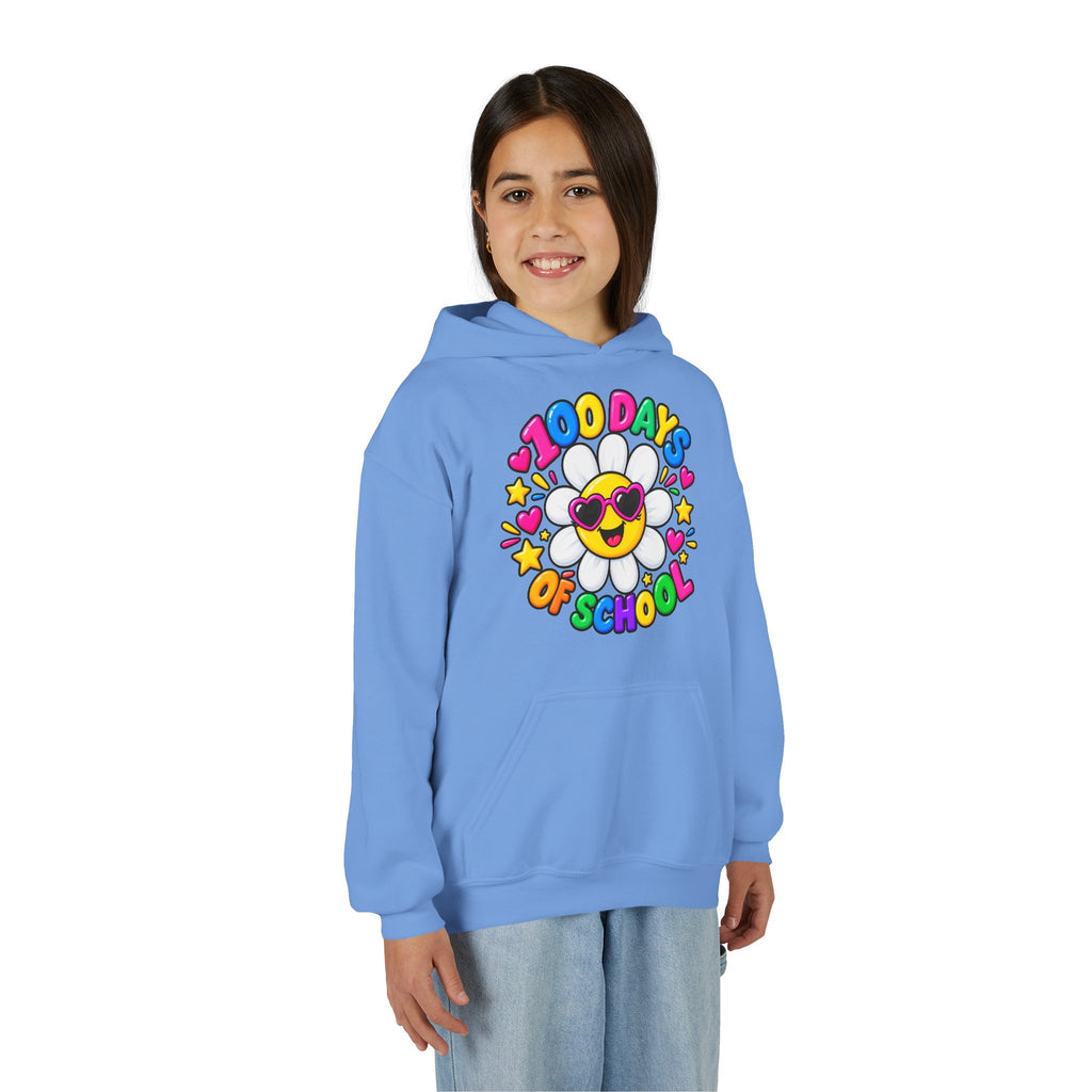 Youth Hoodie — “100 Days of School” Colorful Smiley Daisy Celebration