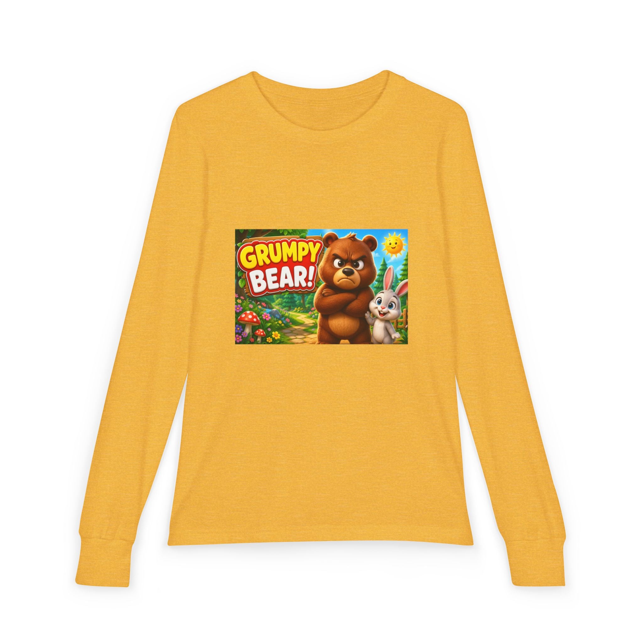 Grumpy Bear Kids Long Sleeve Tee — Cute Cartoon Bear & Bunny Graphic