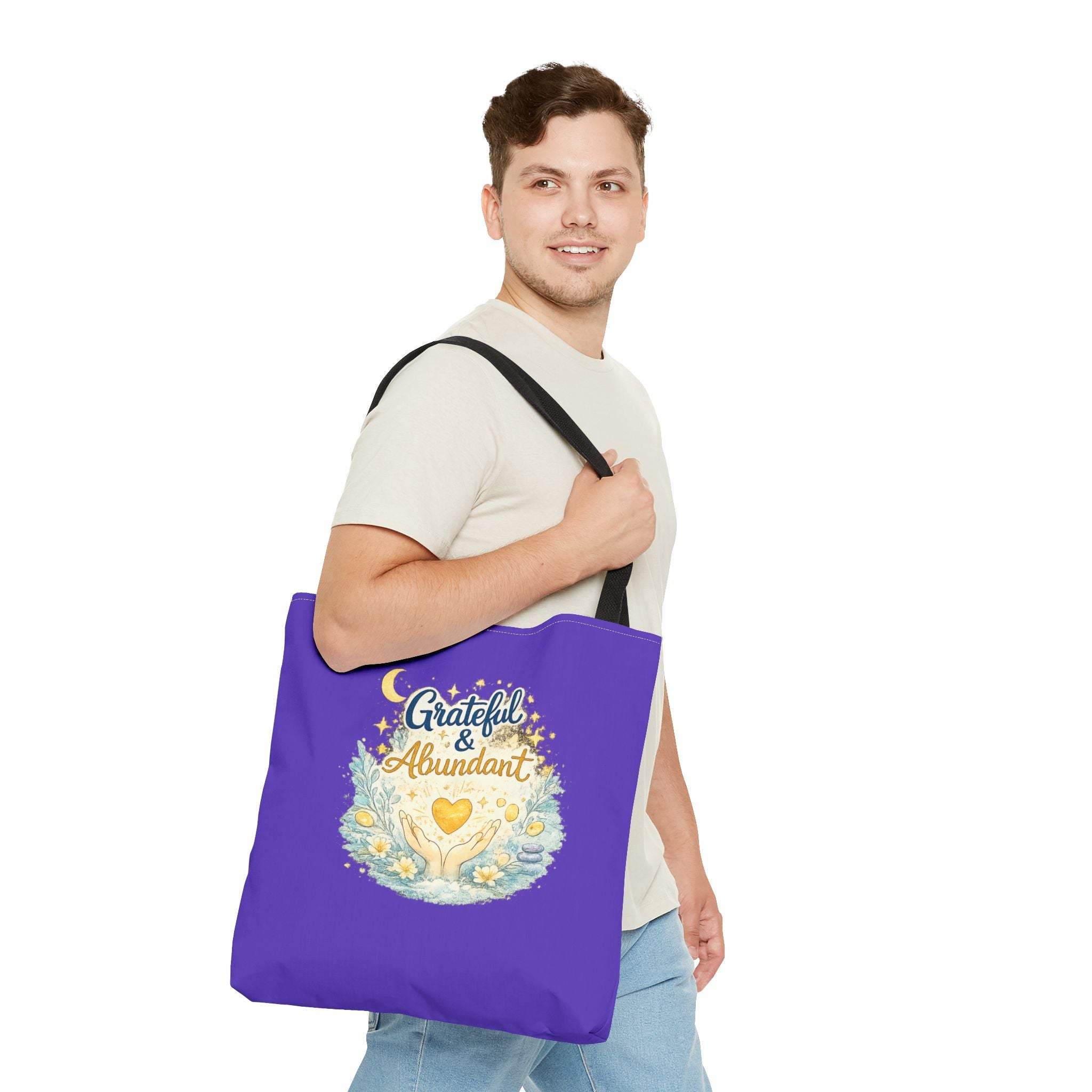 Grateful & Abundant Purple Tote Bag — Inspirational Everyday Shopper