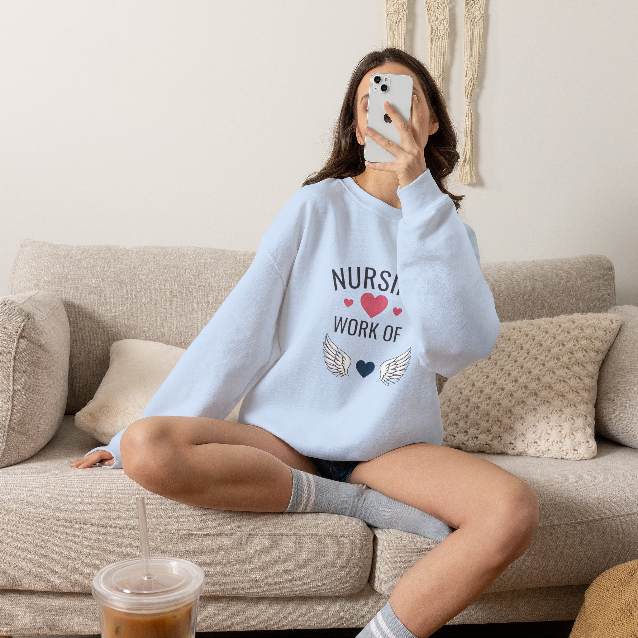 Nursing Work of Heart Crewneck Sweatshirt — Nurse Appreciation Pullover