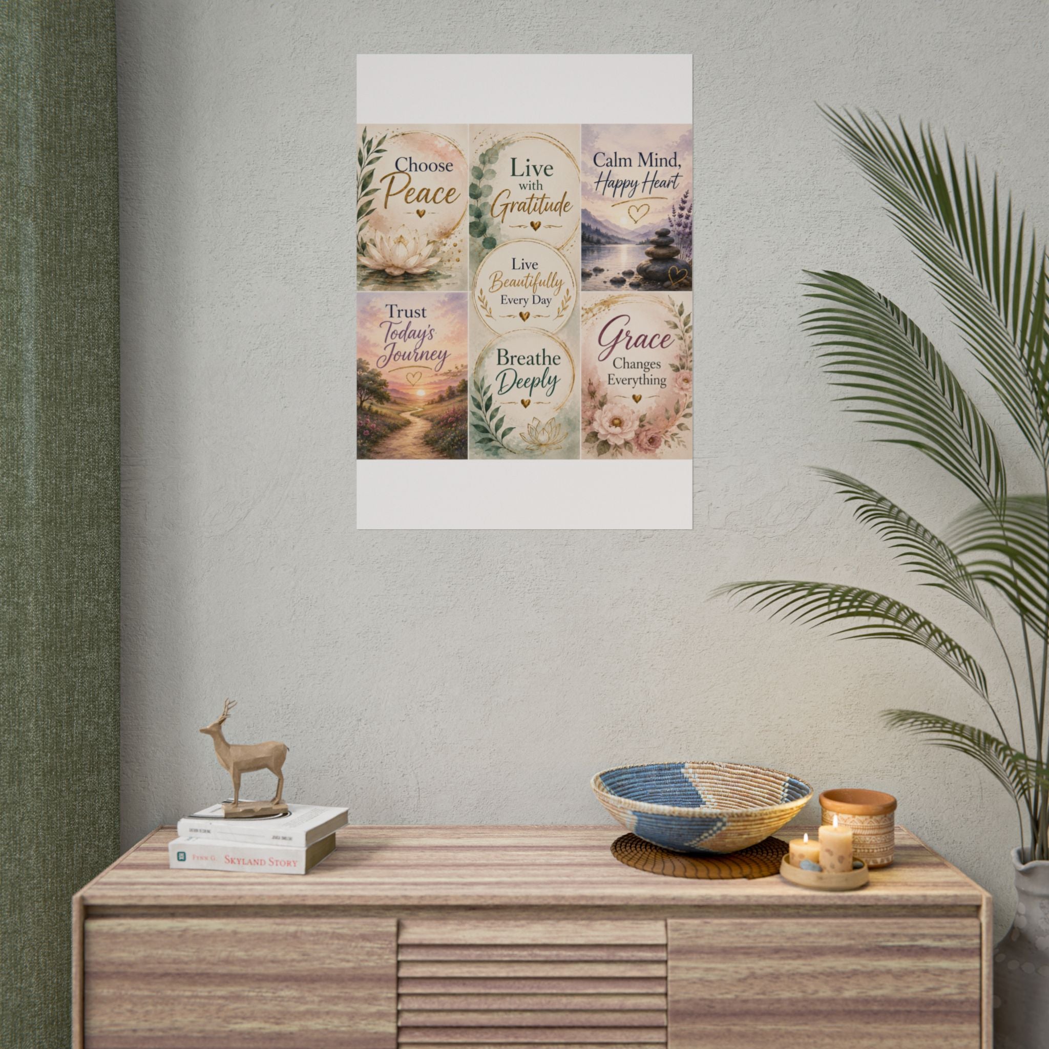 Rolled Poster - Inspirational Wall Art Set: "Choose Peace / Live with Gratitude / Calm Mind, Happy Heart / Trust Today's Journey / [...]