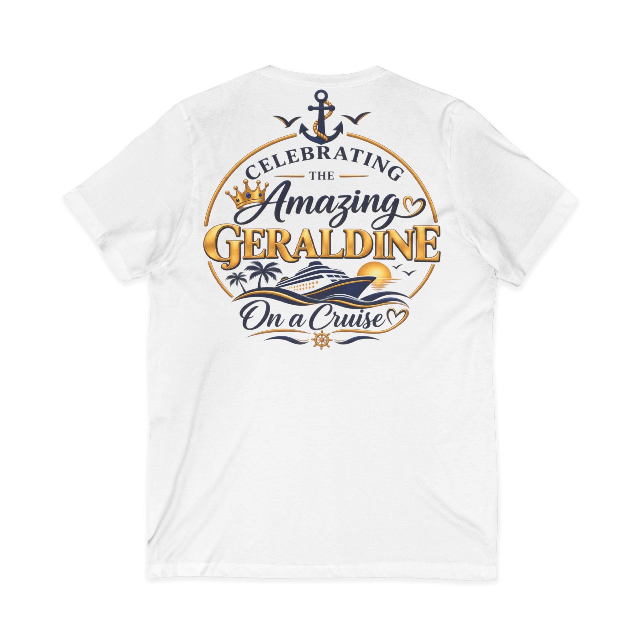 Birthday Queen Cruise V-Neck Tee — Personalized 'Geraldine' Celebration Shirt