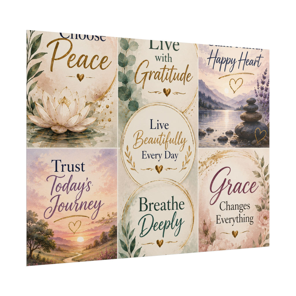Rolled Poster - Inspirational Wall Art Set: "Choose Peace / Live with Gratitude / Calm Mind, Happy Heart / Trust Today's Journey / [...]