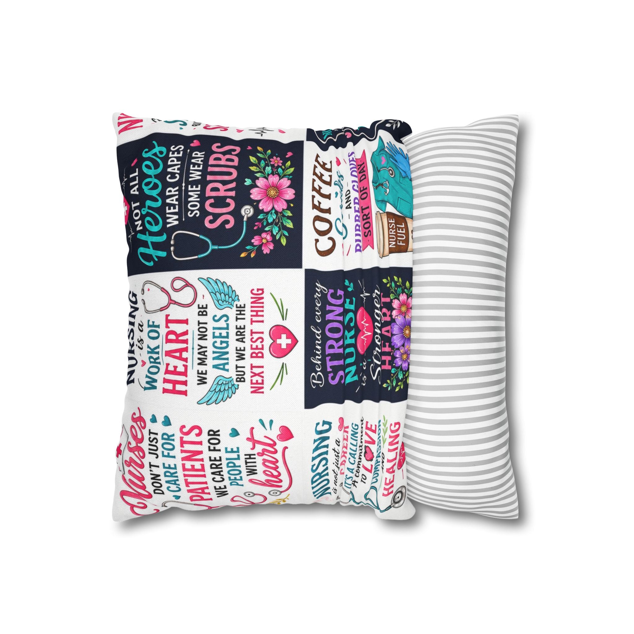 Nurse Quotes Patchwork Square Pillowcase — Inspirational Nursing Gifts