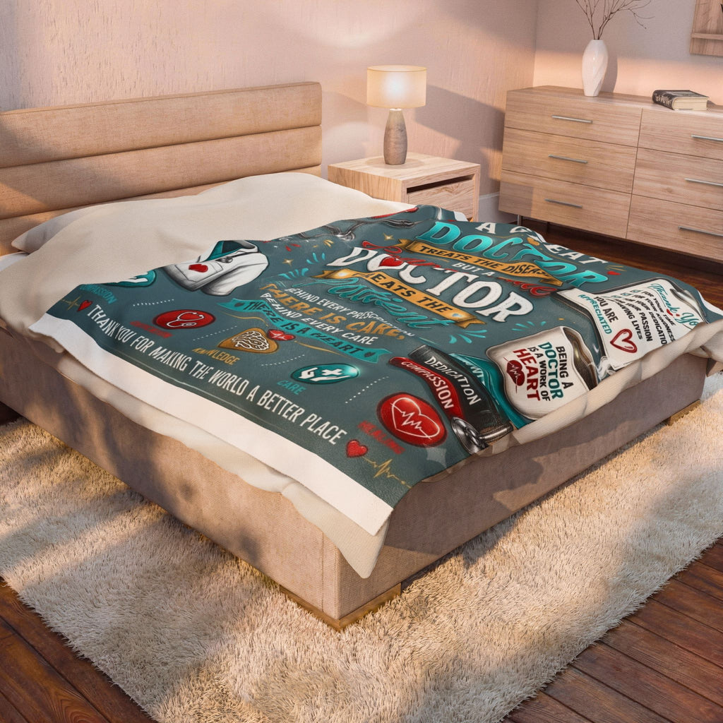 Compassionate Doctor Velveteen Plush Blanket — "A Great Doctor Treats the Disease" Tribute Throw