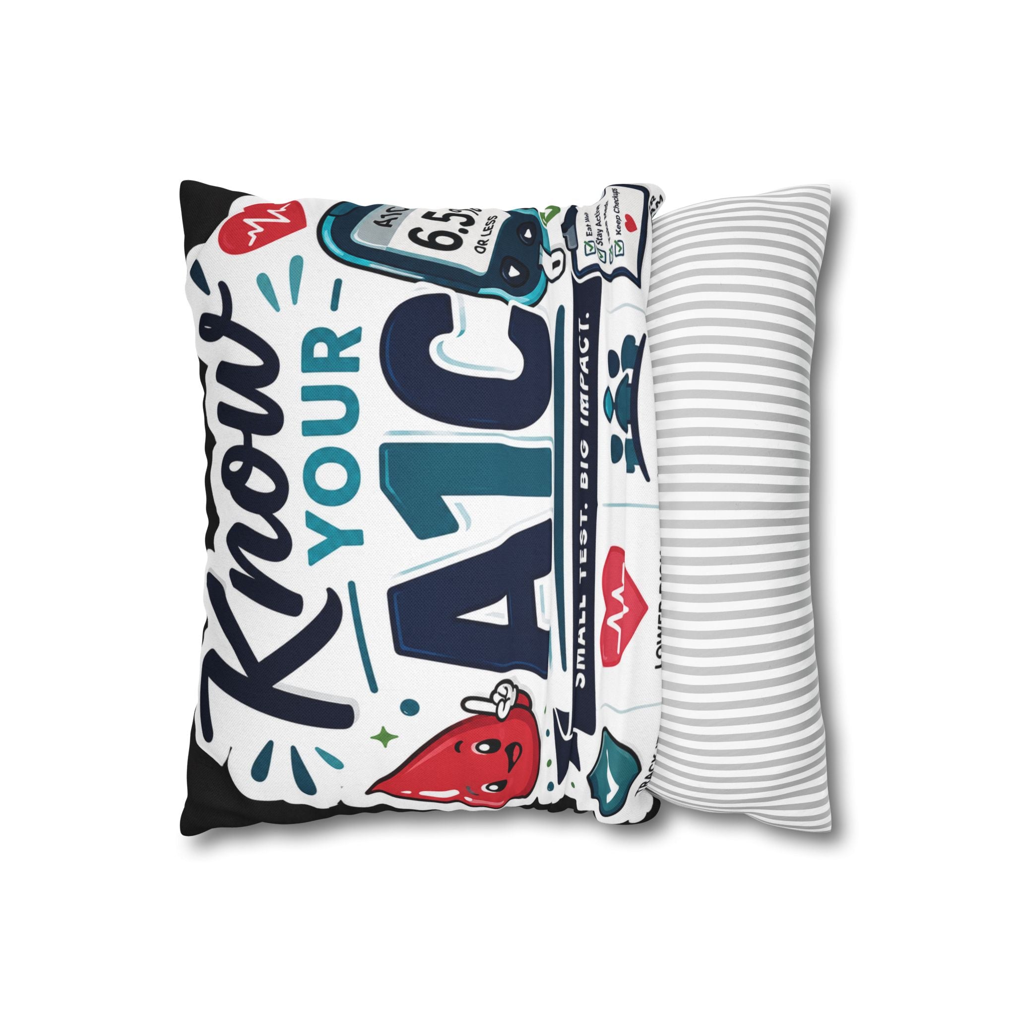 Know Your A1C Pillowcase — Diabetes Awareness Decorative Throw Pillow