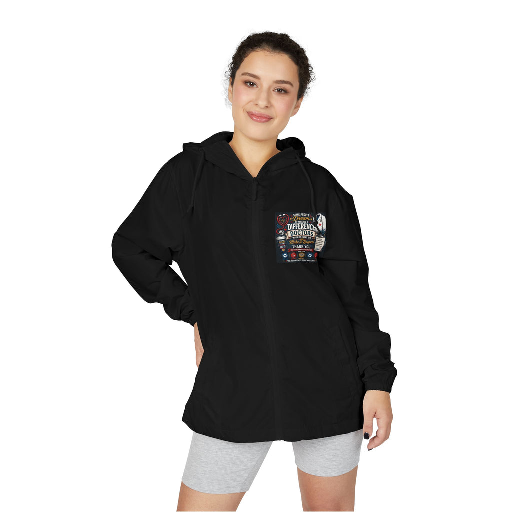 'For Doctors' Windbreaker Jacket — Lightweight Full‑Zip Scuba Hood