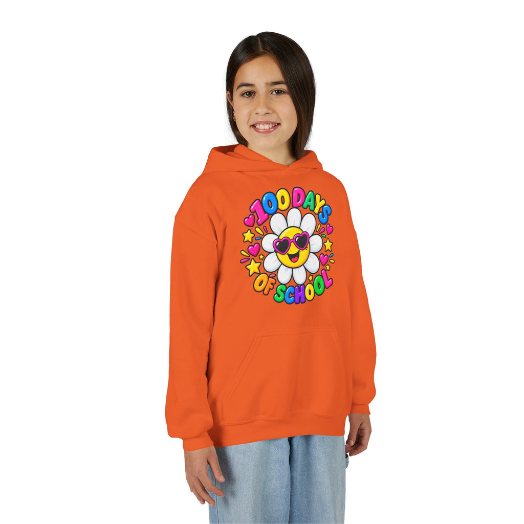 Youth Hoodie — “100 Days of School” Colorful Smiley Daisy Celebration