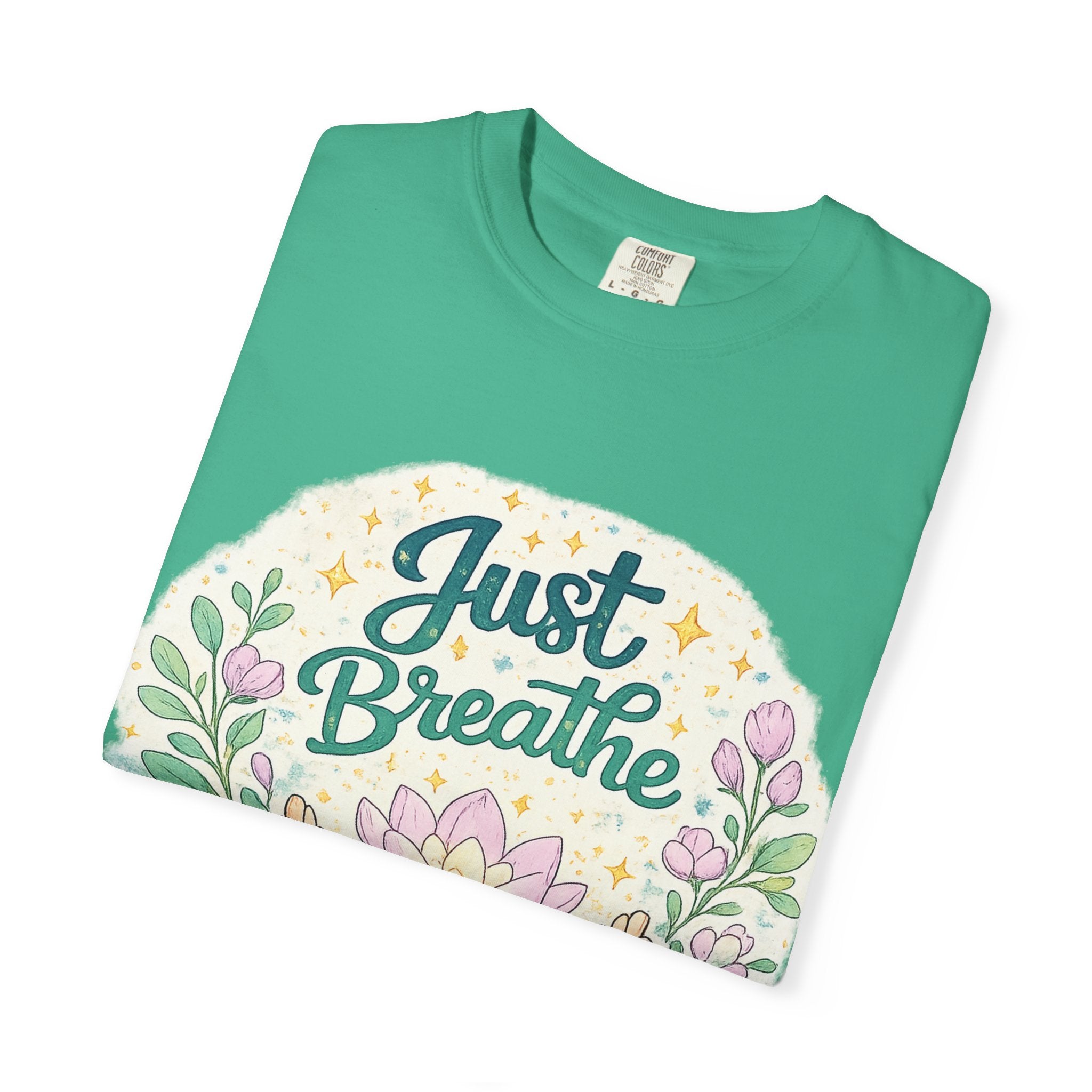 Just Breathe T-Shirt — Floral Lotus Mindfulness Tee