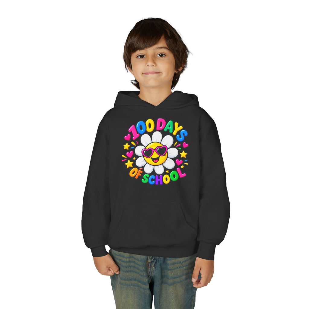 Youth Hoodie — “100 Days of School” Colorful Smiley Daisy Celebration