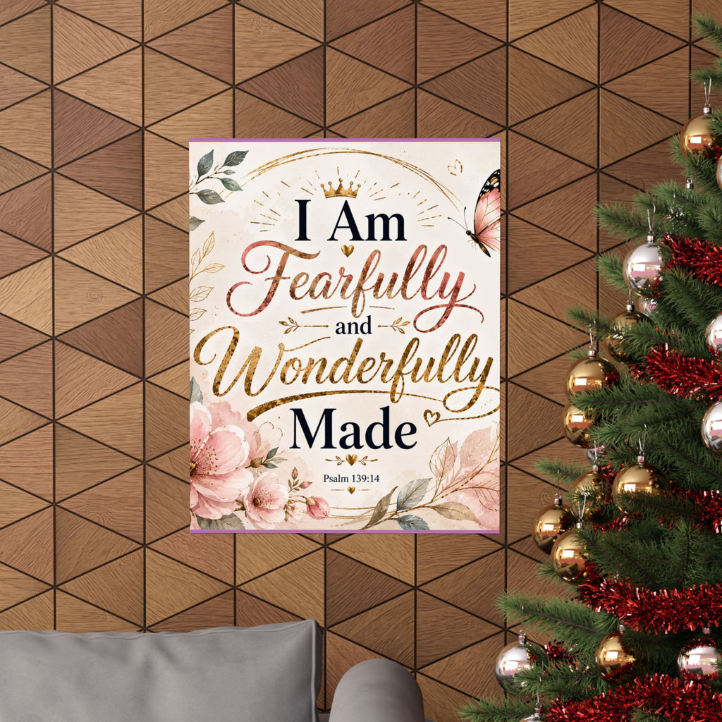 Fearfully & Wonderfully Made Vertical Poster — Inspirational Christian Wall Art (Psalm 139:14)