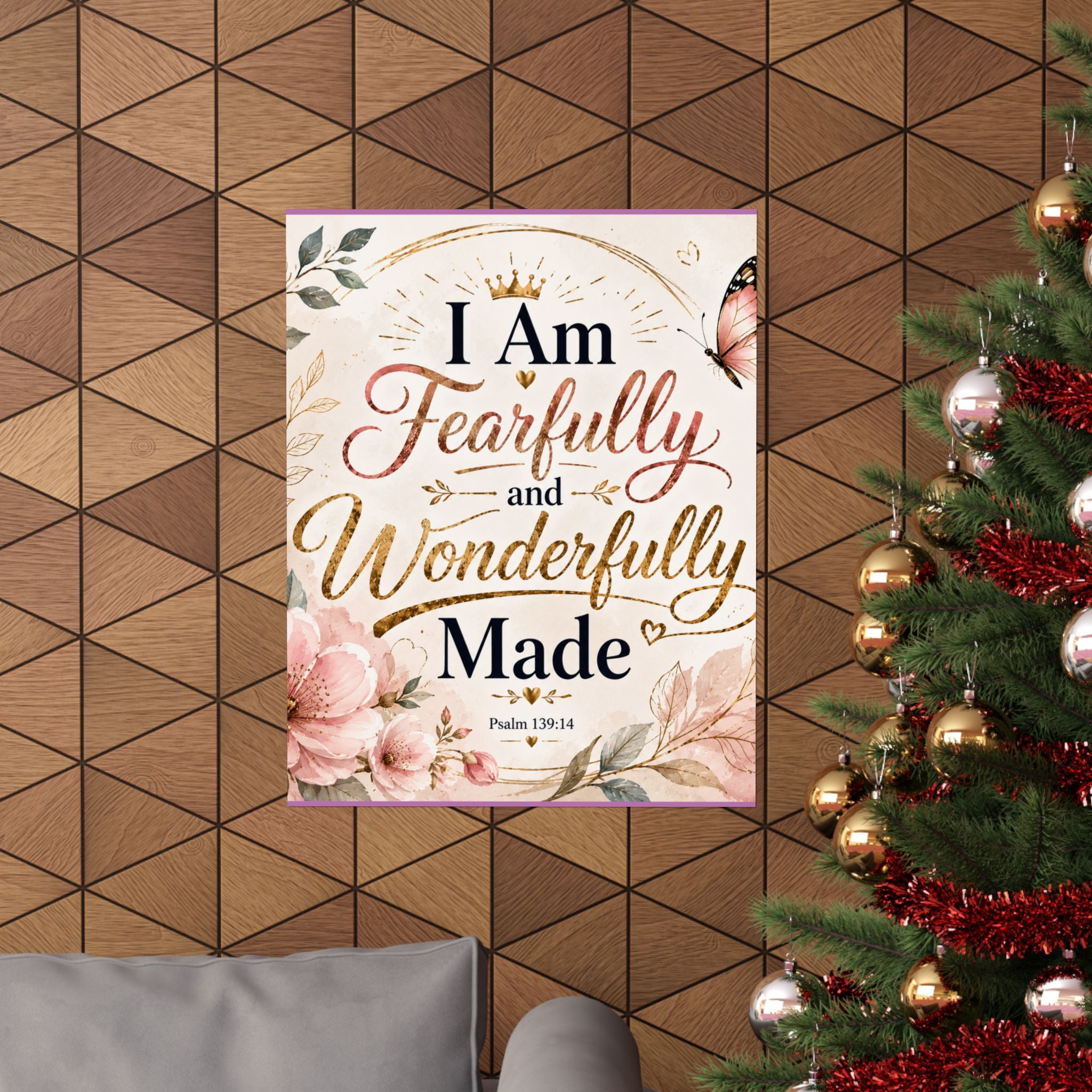 Fearfully & Wonderfully Made Vertical Poster — Inspirational Christian Wall Art (Psalm 139:14)