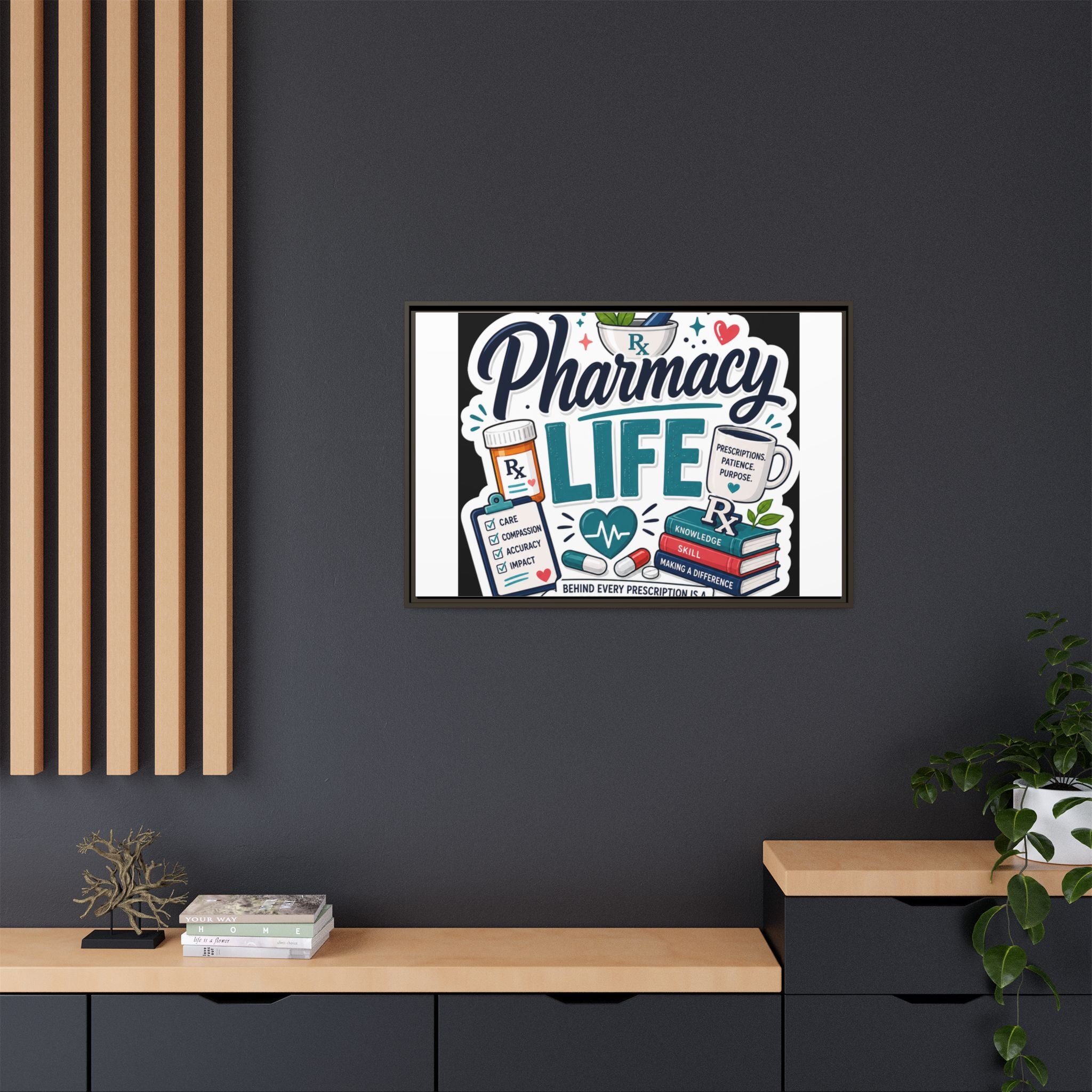 Pharmacy Life Framed Canvas Art — Colorful Pharmacist Wall Decor