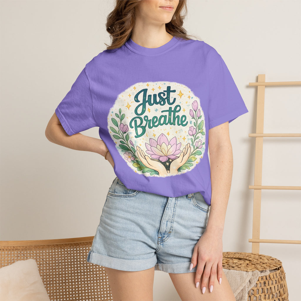 Just Breathe T-Shirt — Floral Lotus Mindfulness Tee