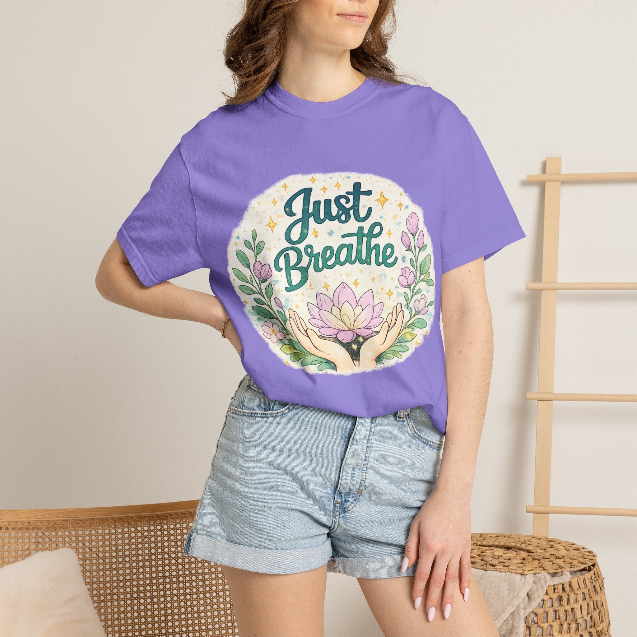 Just Breathe T-Shirt — Floral Lotus Mindfulness Tee